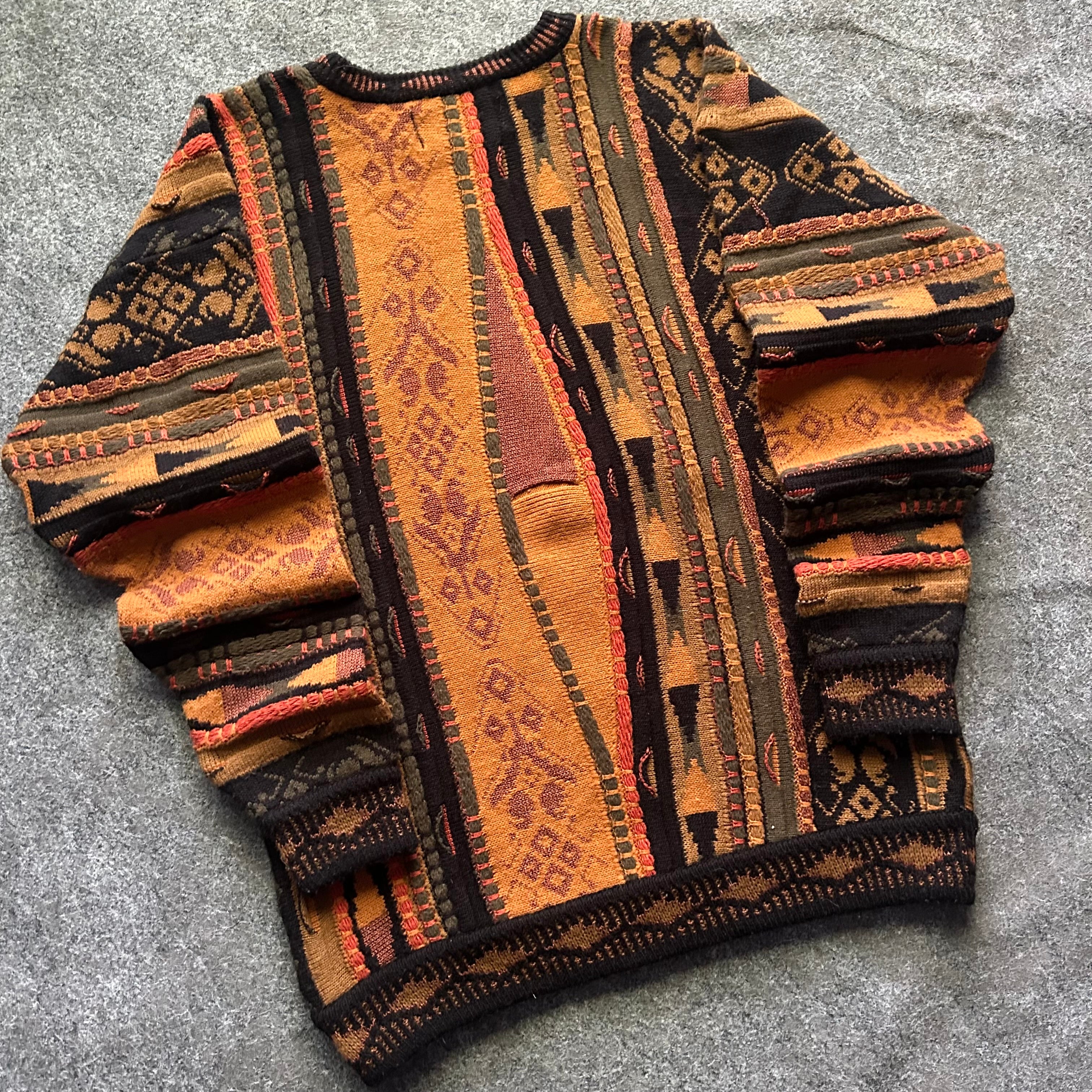 Vintage 3D Print Coogi Styled Knit Sweater