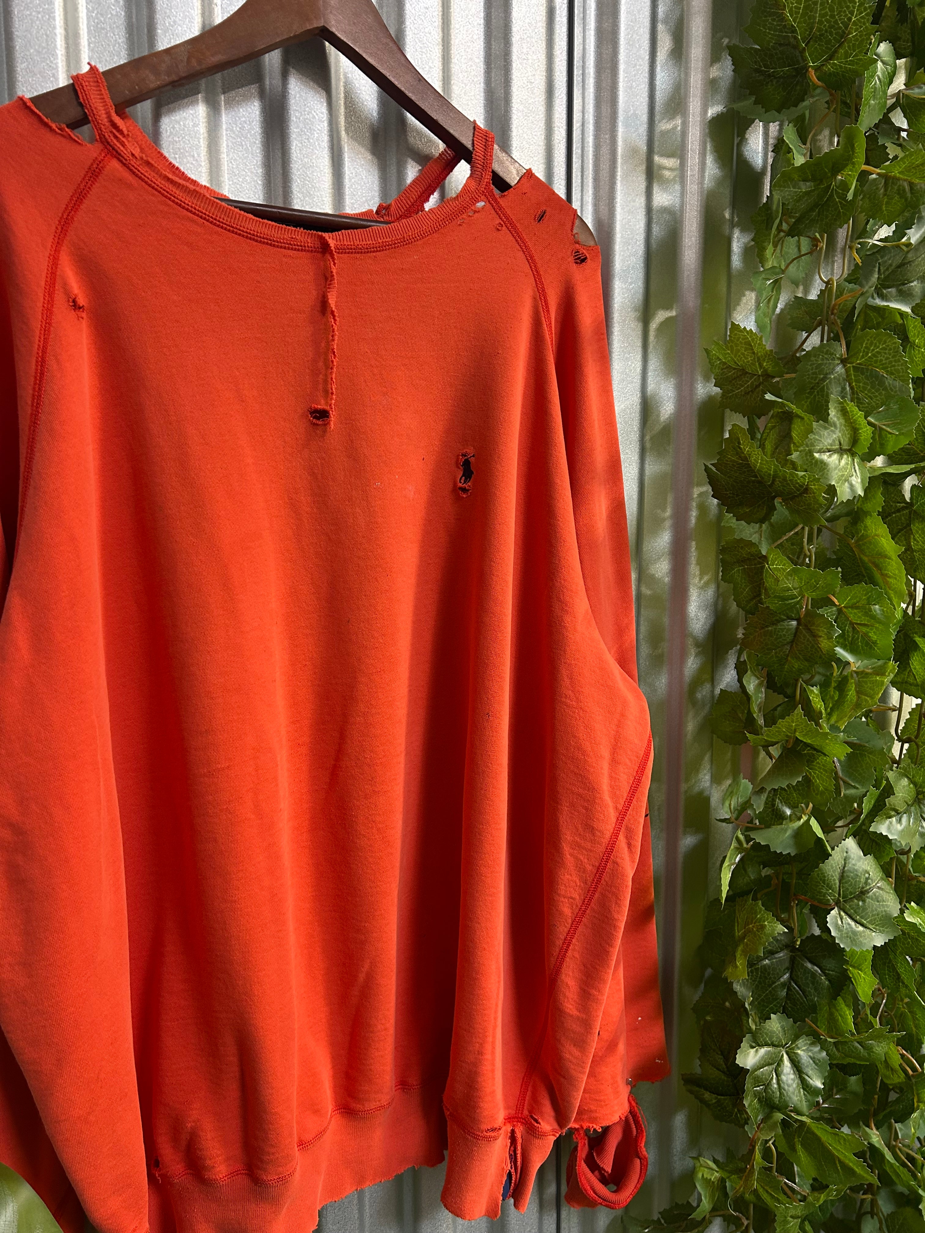 Vintage Polo Ralph Lauren Orange Thrashed Crewneck - Size XL