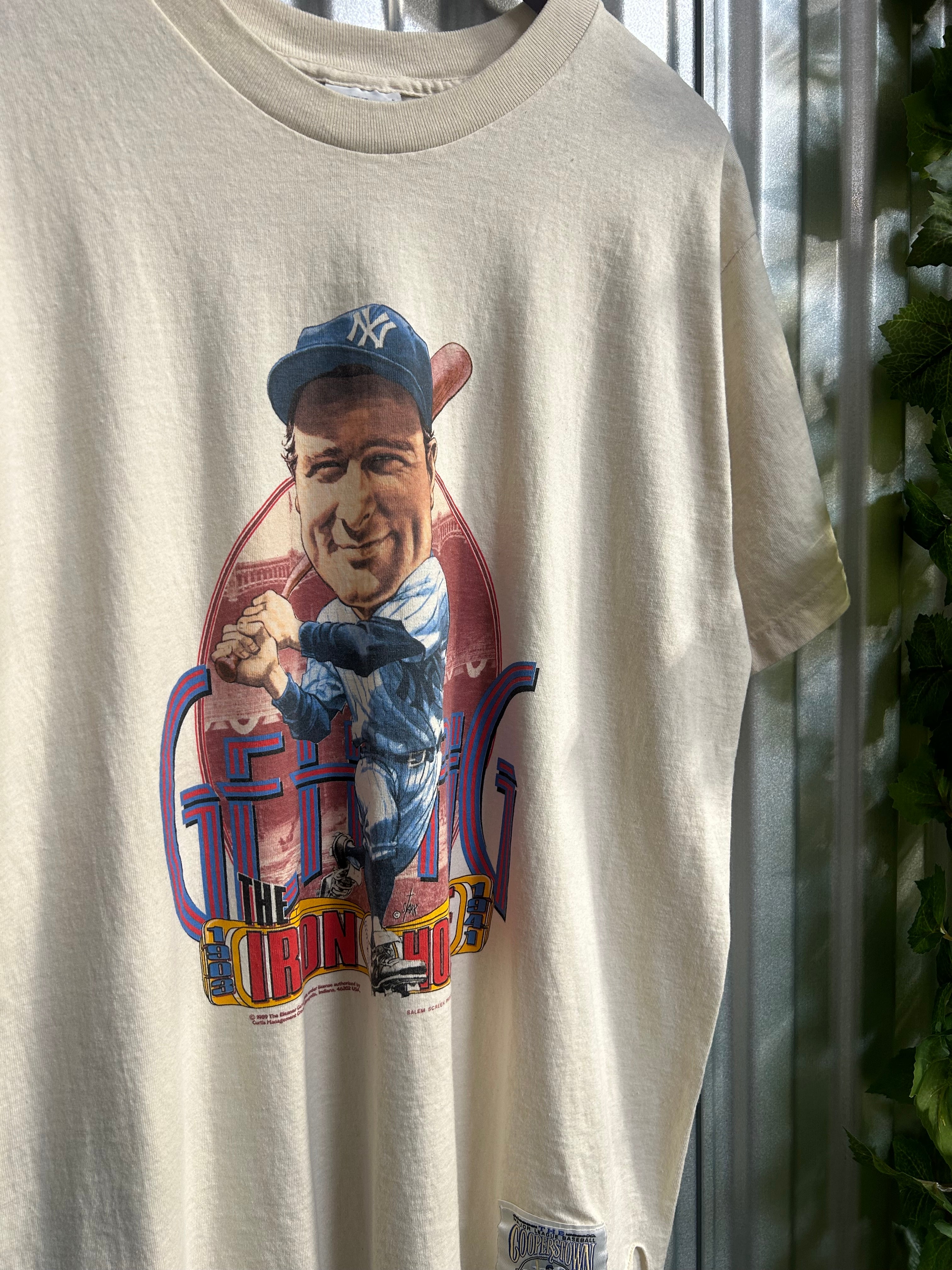 Vintage Lou Gehrig The Iron Horse Caricature T-shirt - Size Xl