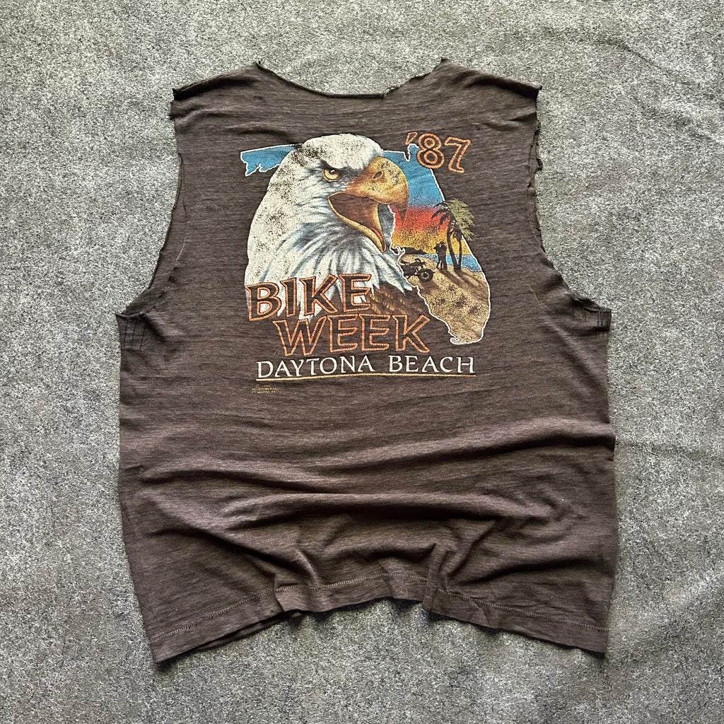 Vintage Harley Davidson 3D Emblem Thrashed Cut Off T-shirt