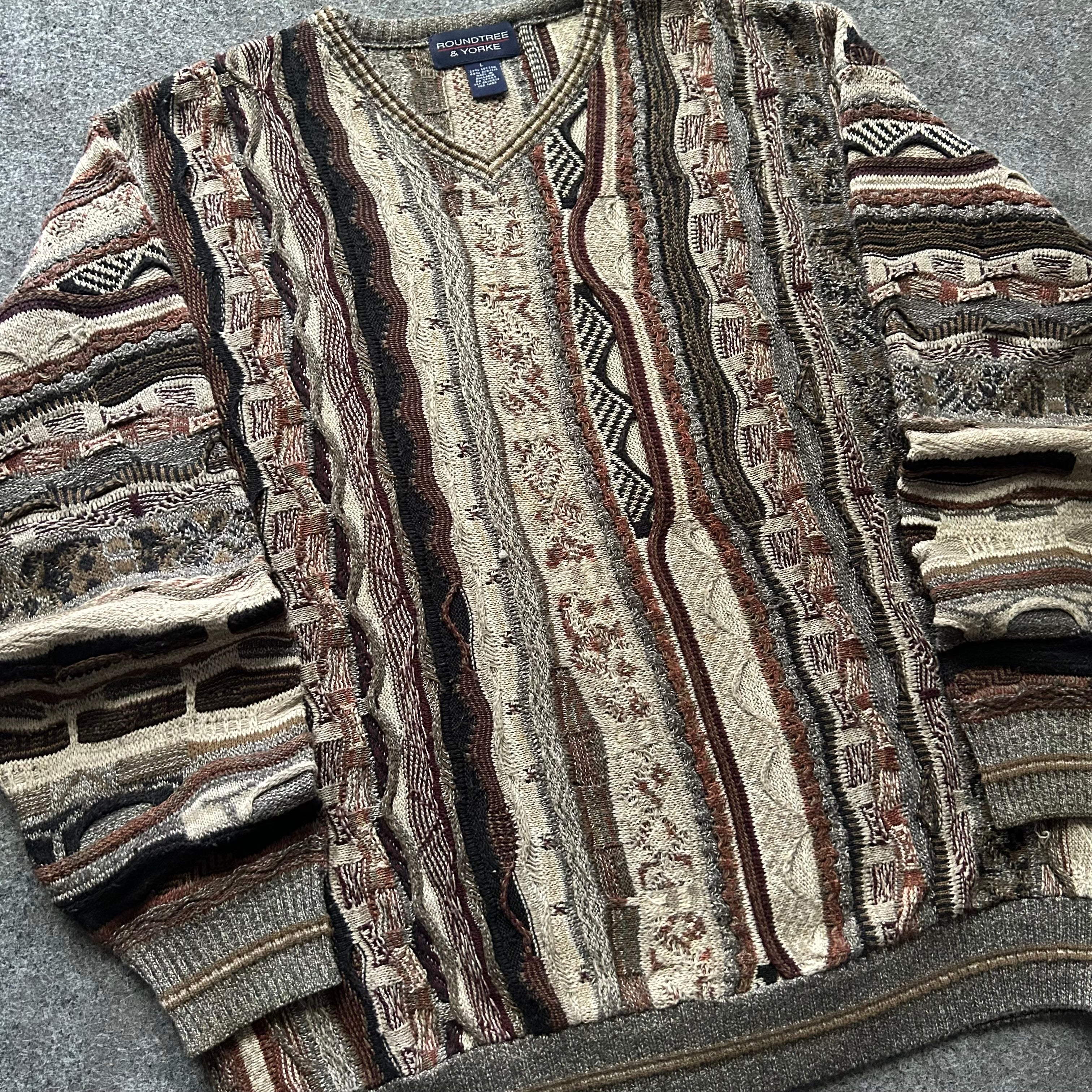 Vintage 3D Knit Coogi Styled V-Neck Sweater