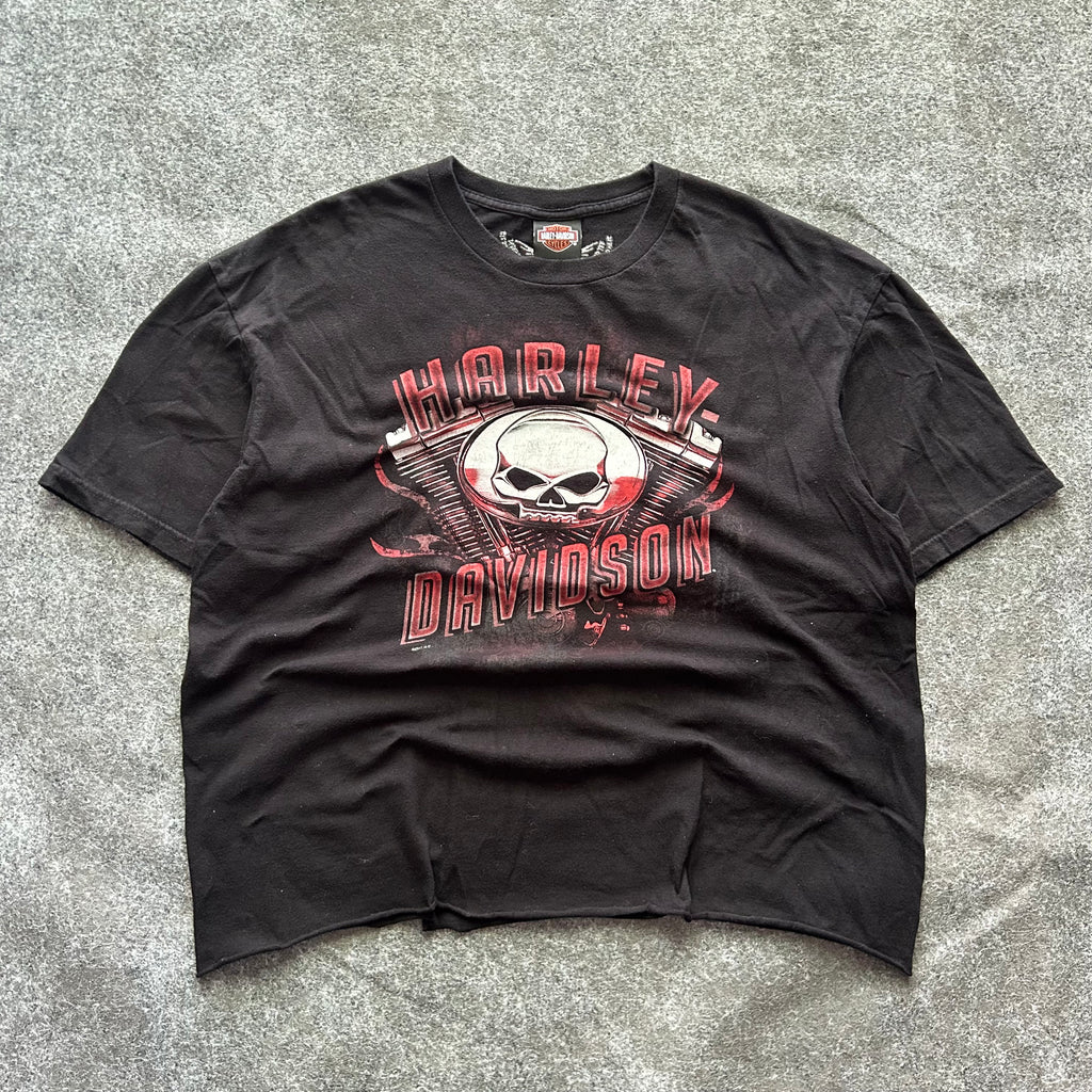 Vintage Harley Davidson Skull & Engine Cropped T-shirt