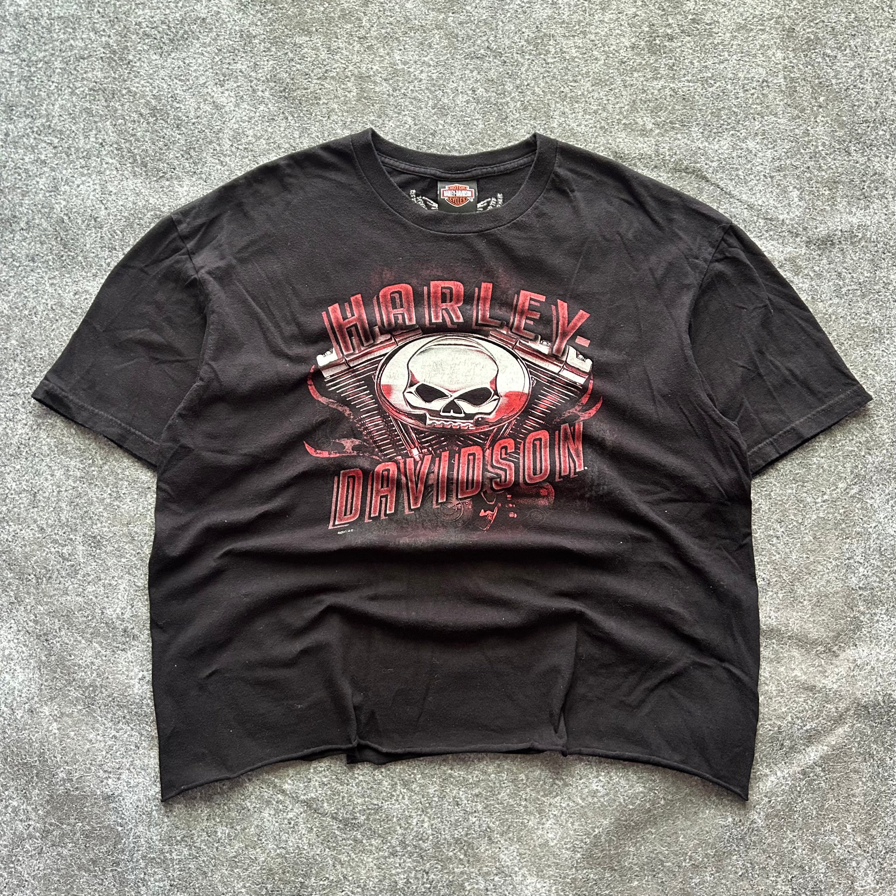 Vintage Harley Davidson Skull & Engine Cropped T-shirt