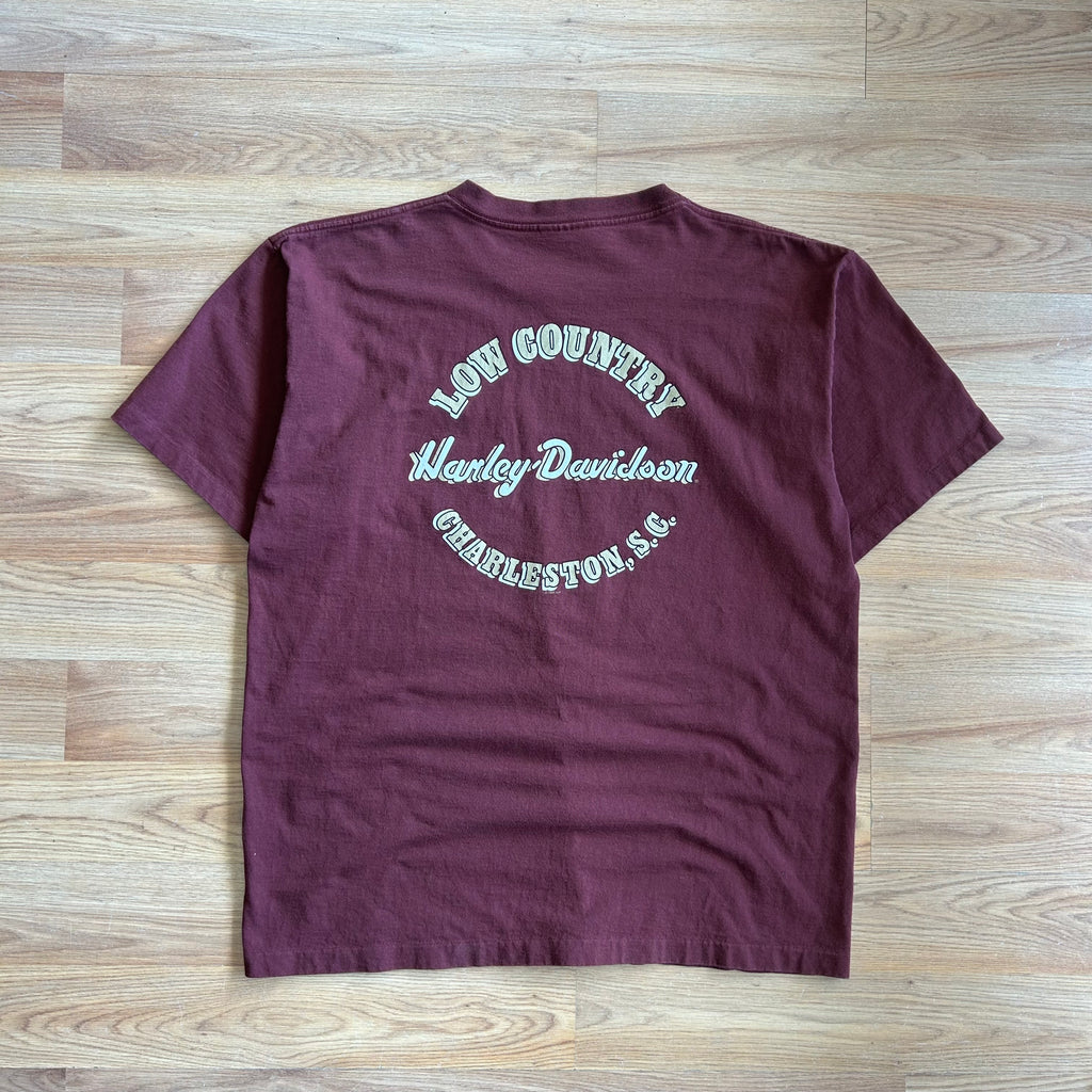 Vintage Harley Davidson Burgundy Red Pocket T-shirt - Size XL