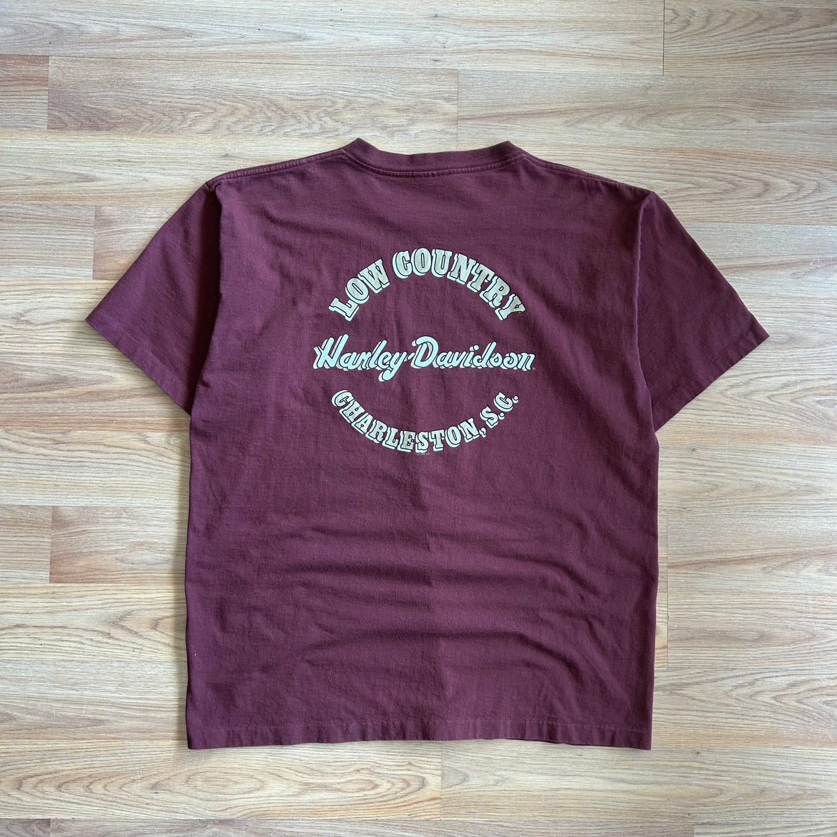 Vintage Harley Davidson Burgundy Red Pocket T-shirt - Size XL