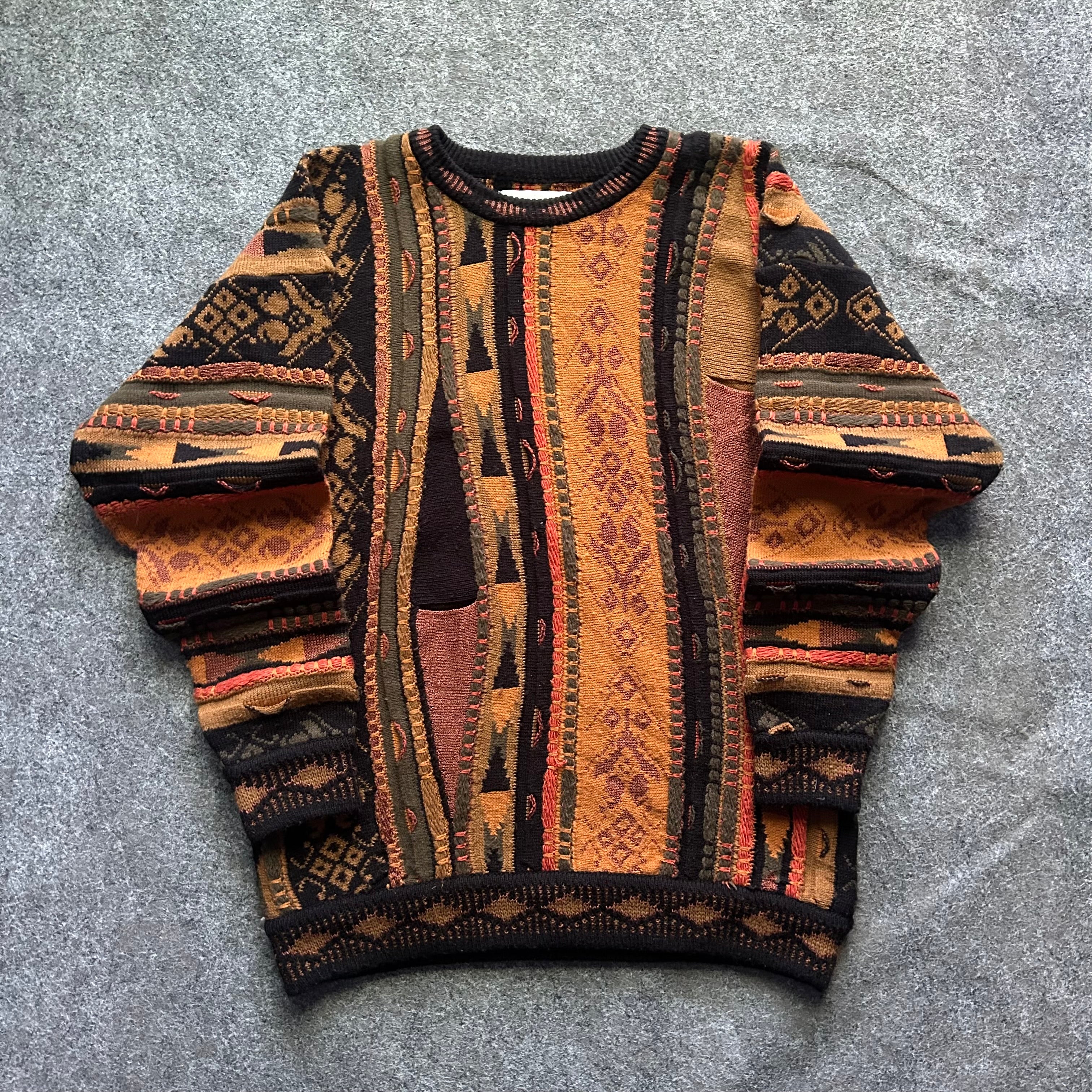 Vintage 3D Print Coogi Styled Knit Sweater