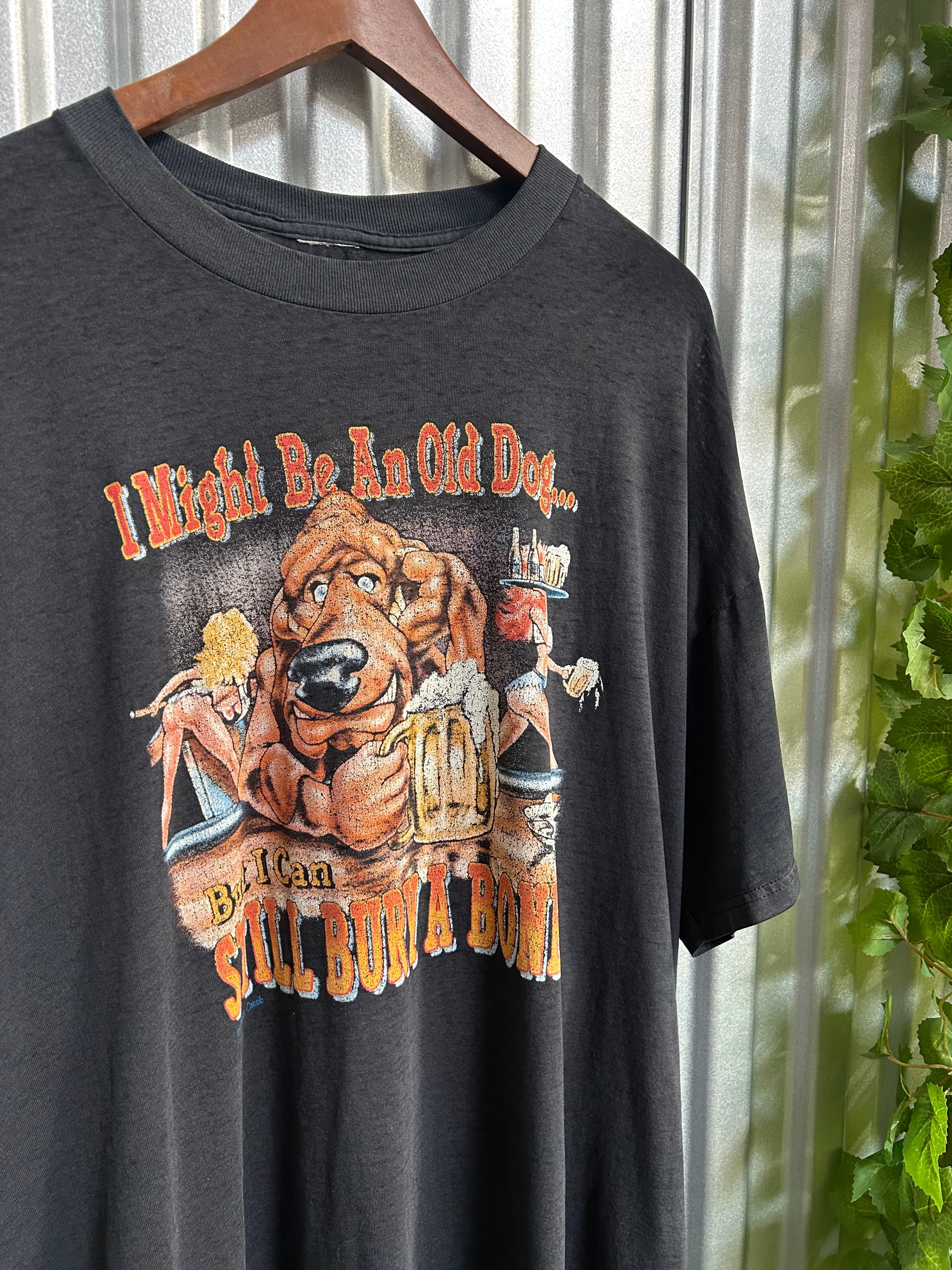 Vintage “Old Dog, Bury A Bone” Parody Faded T-shirt - Size 2XL