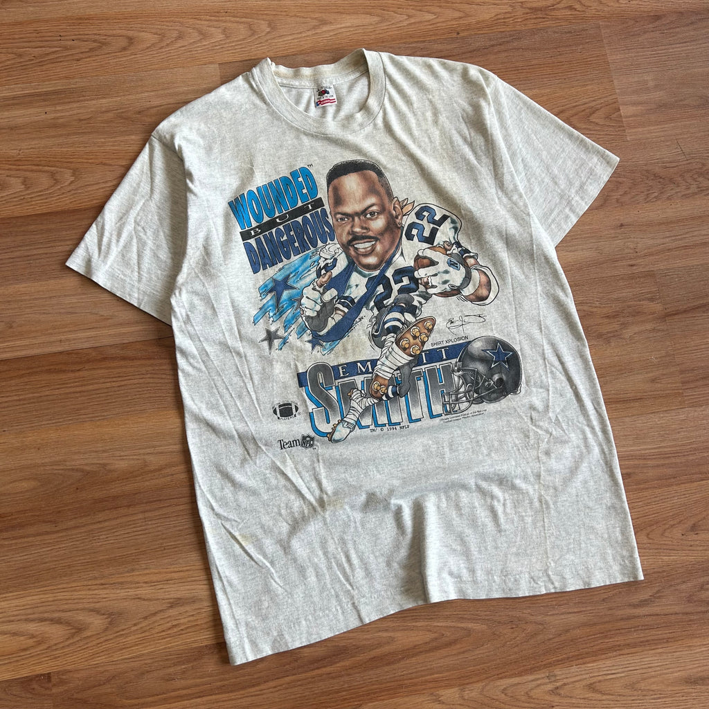 Vintage Dallas Cowboys Emit Smith Wounded But Dangerous Caricature T-shirt - Size Largw