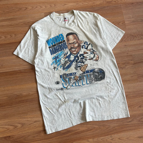 Vintage Dallas Cowboys Emit Smith Wounded But Dangerous Caricature T-shirt - Size Largw