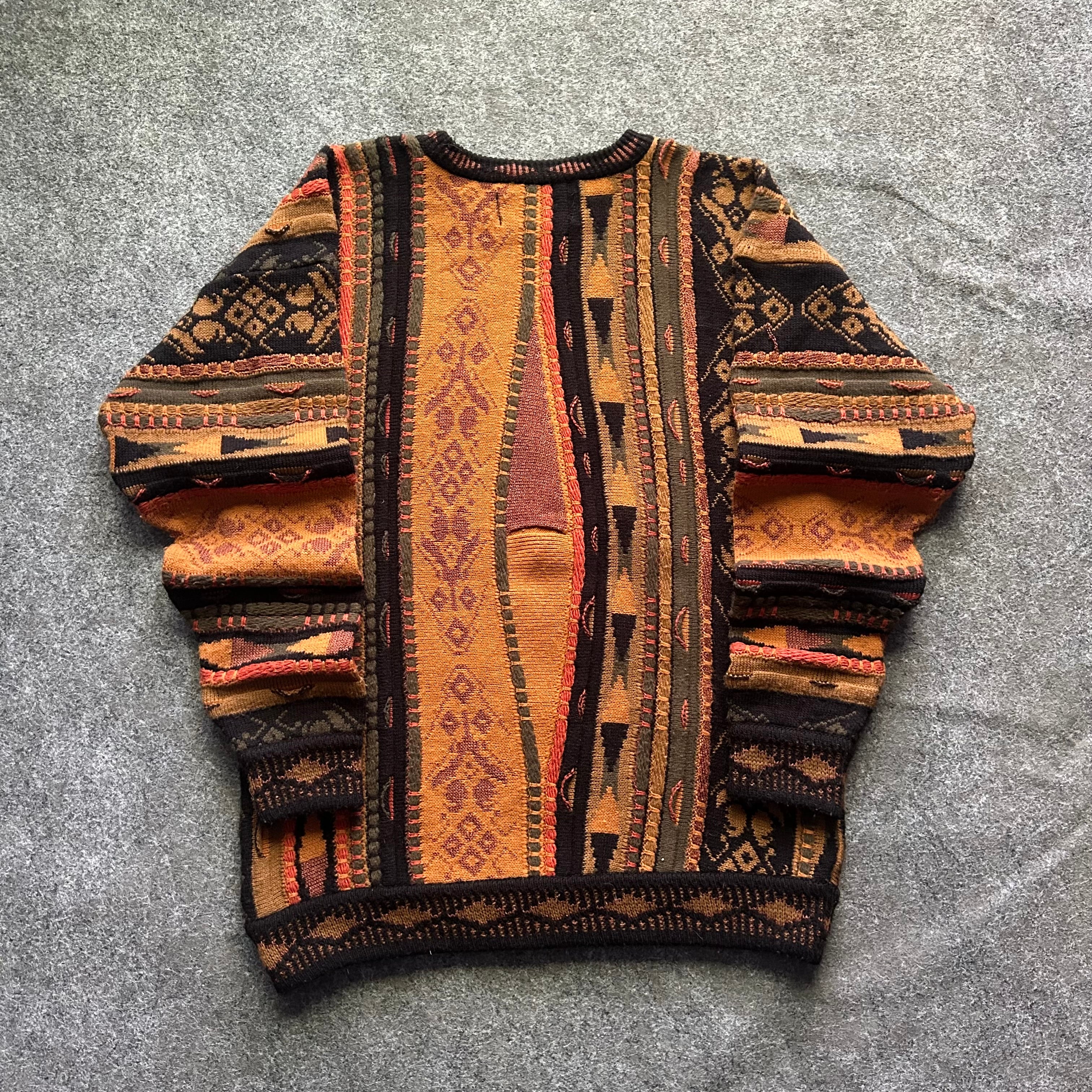 Vintage 3D Print Coogi Styled Knit Sweater