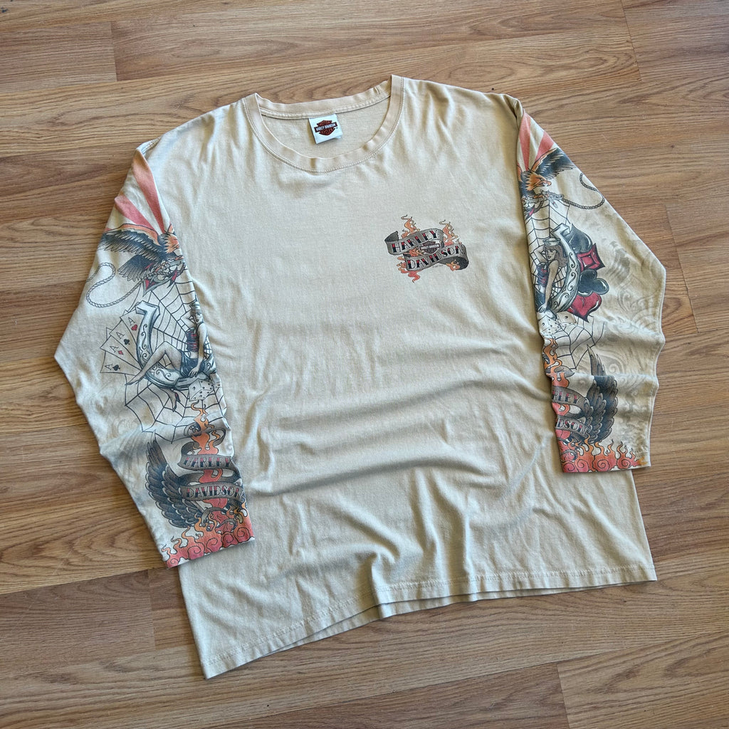 Vintage Harley Davidson Tattoo Long Sleeve Shirt - Size XL