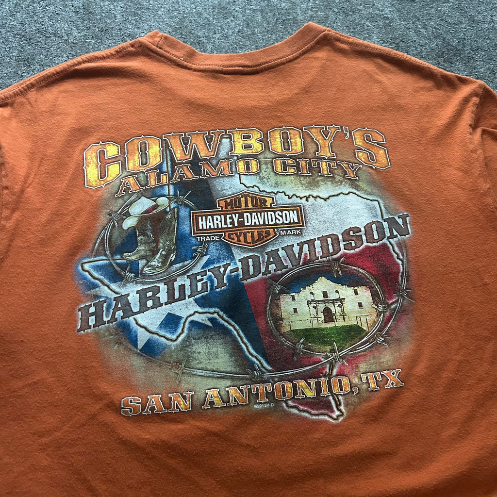 Vintage Harley Davidson Cowboys Alamo City Orange T-shirt