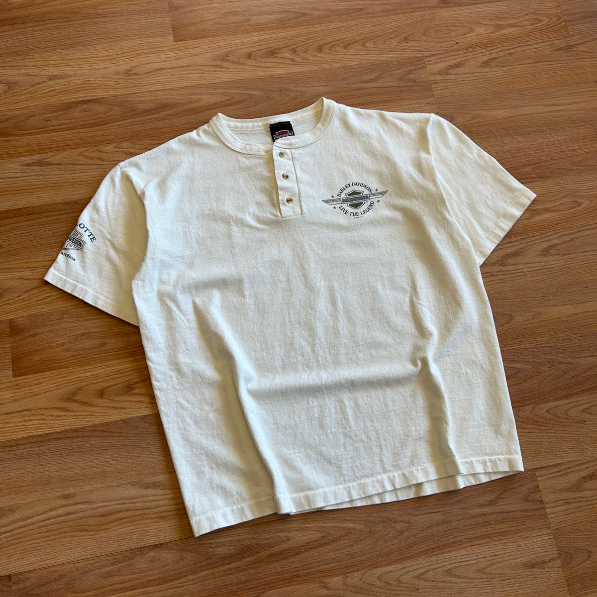 Vintage Harley Davidson Wing Graphic Henley T-shirt - Size XL