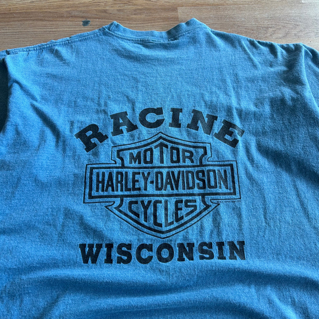 Vintage Harley Davidson Blue Eagle Pocket T-shirt - Size XL