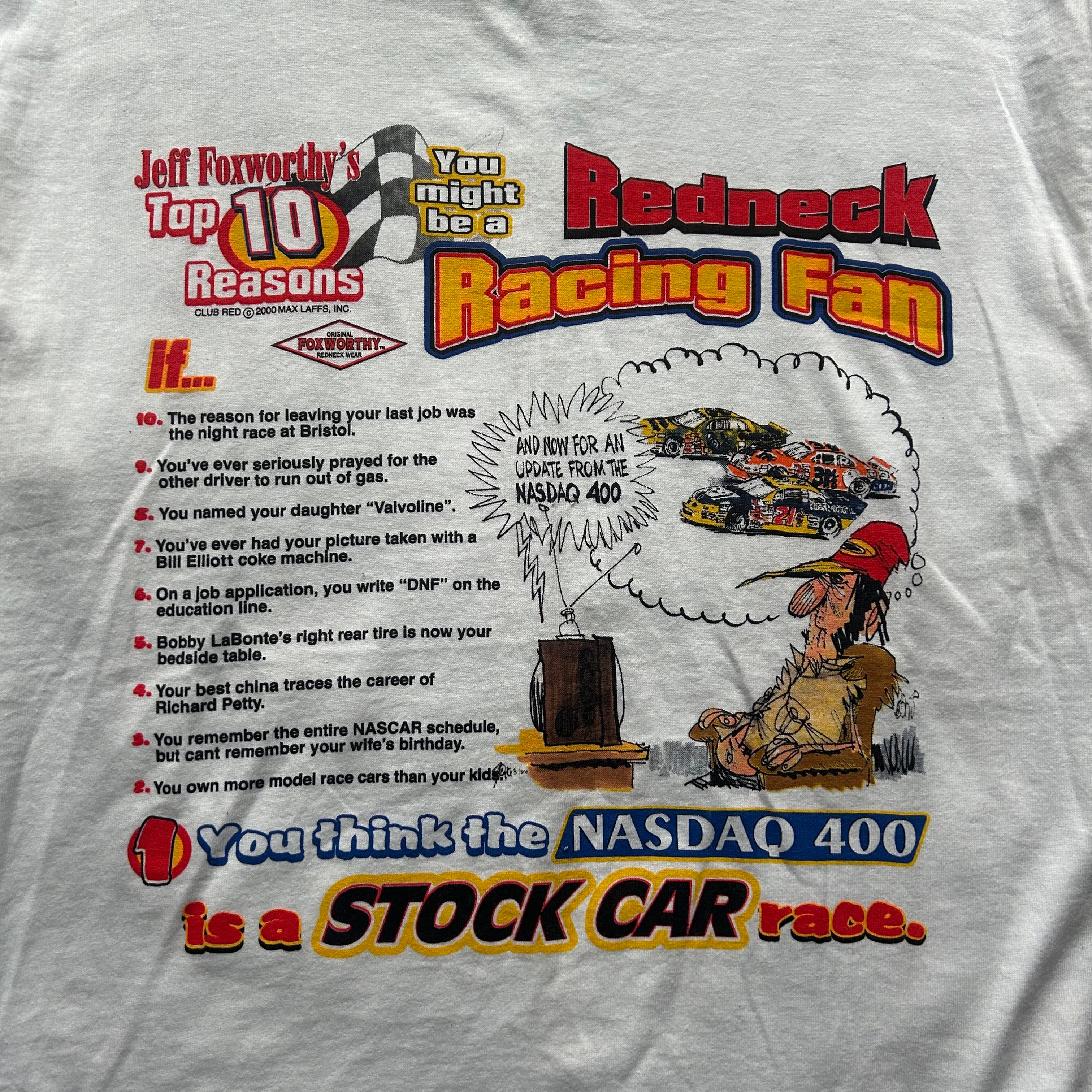Vintage Top 10 Reasons Redneck Racing Fan Parody T-shirt