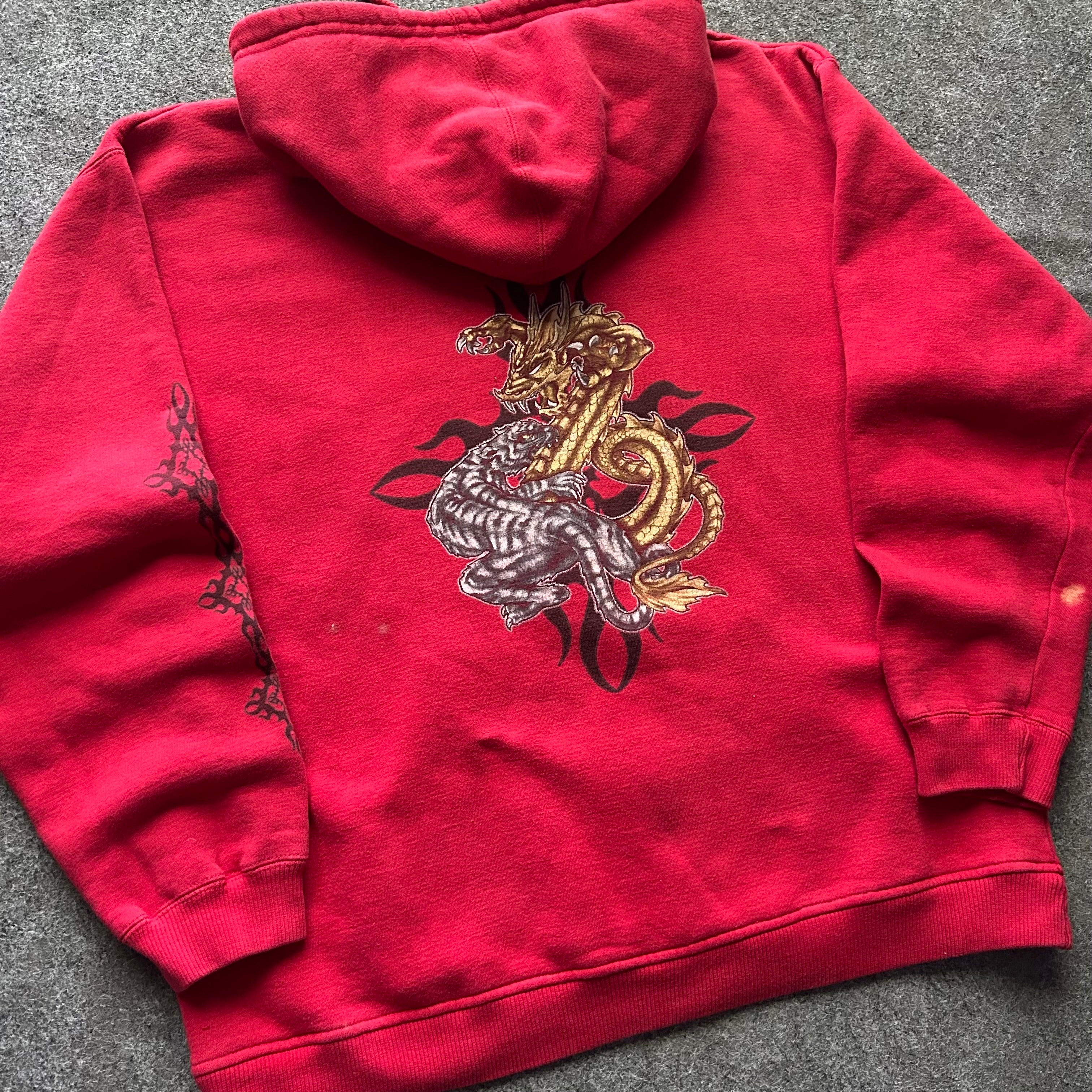 Vintage Y2K Dragon And Tiger Tribal Red Zip Up Hoodie