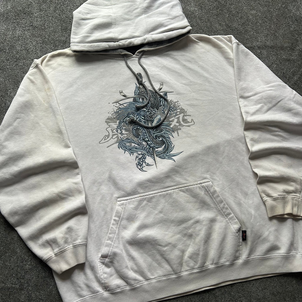 Vintage Y2K Top Heavy White Dragon Hoodie