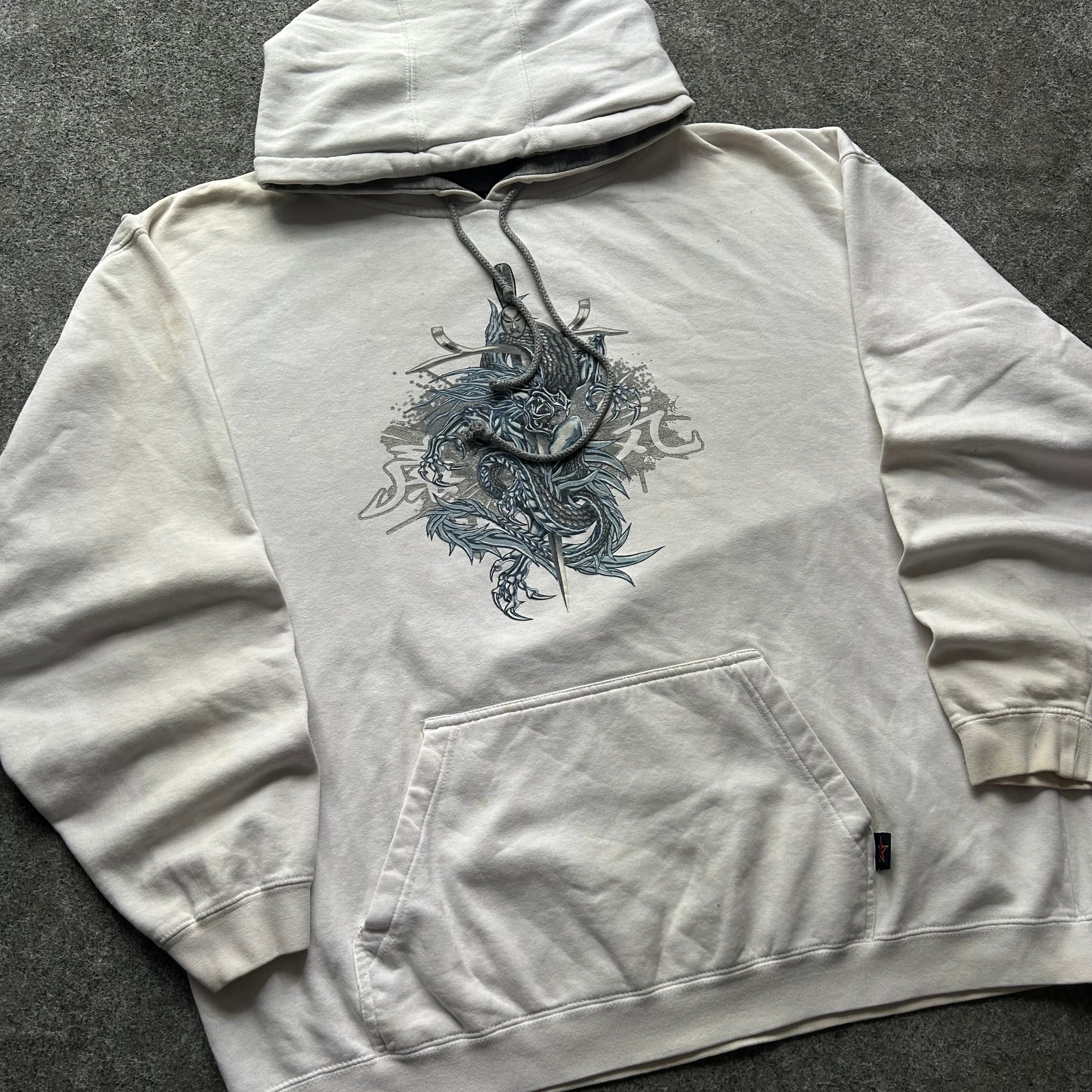 Vintage Y2K Top Heavy White Dragon Hoodie