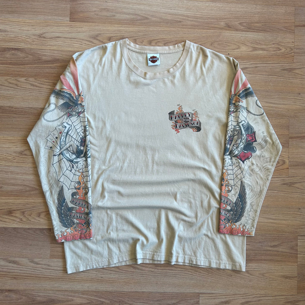 Vintage Harley Davidson Tattoo Long Sleeve Shirt - Size XL