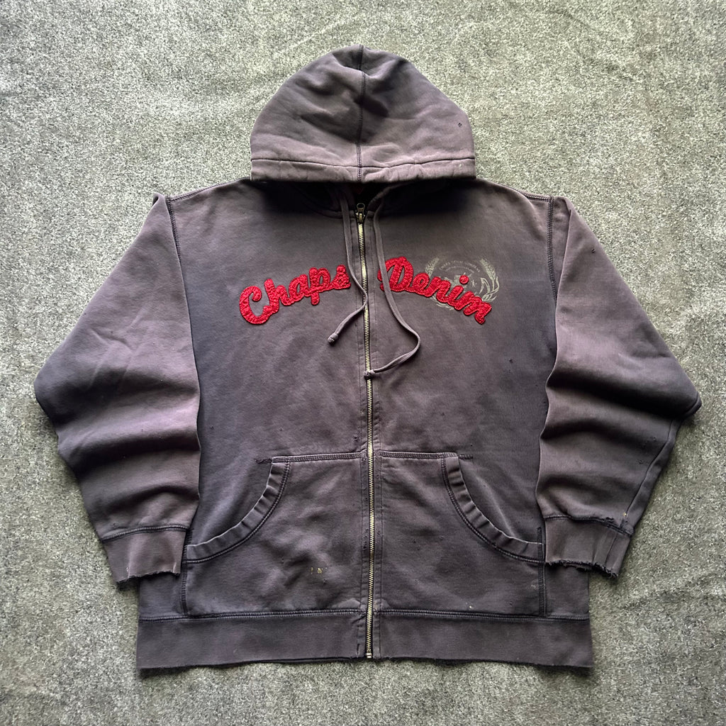 Vintage Distressed Chaps Denim Zip Up Hoodie