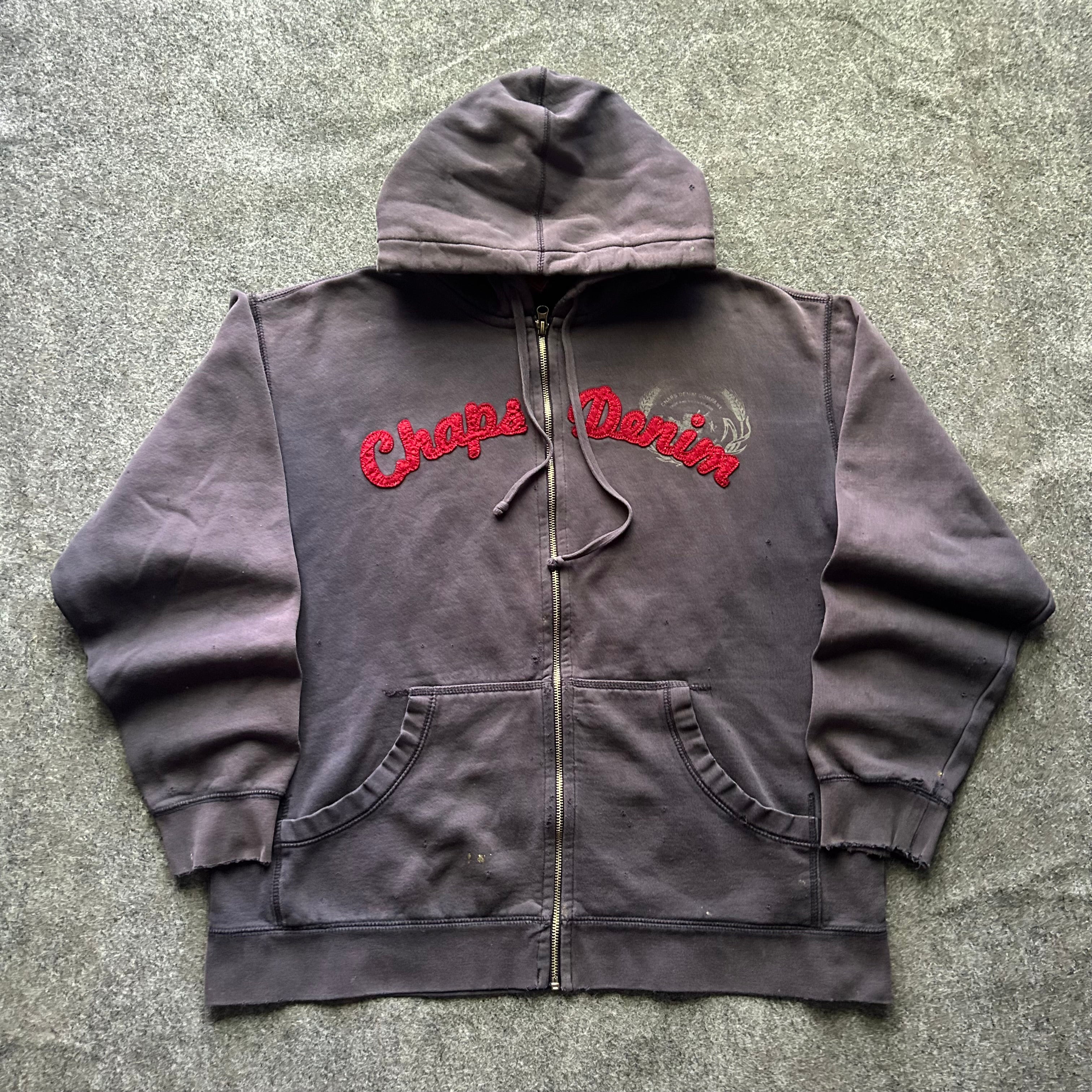 Vintage Distressed Chaps Denim Zip Up Hoodie