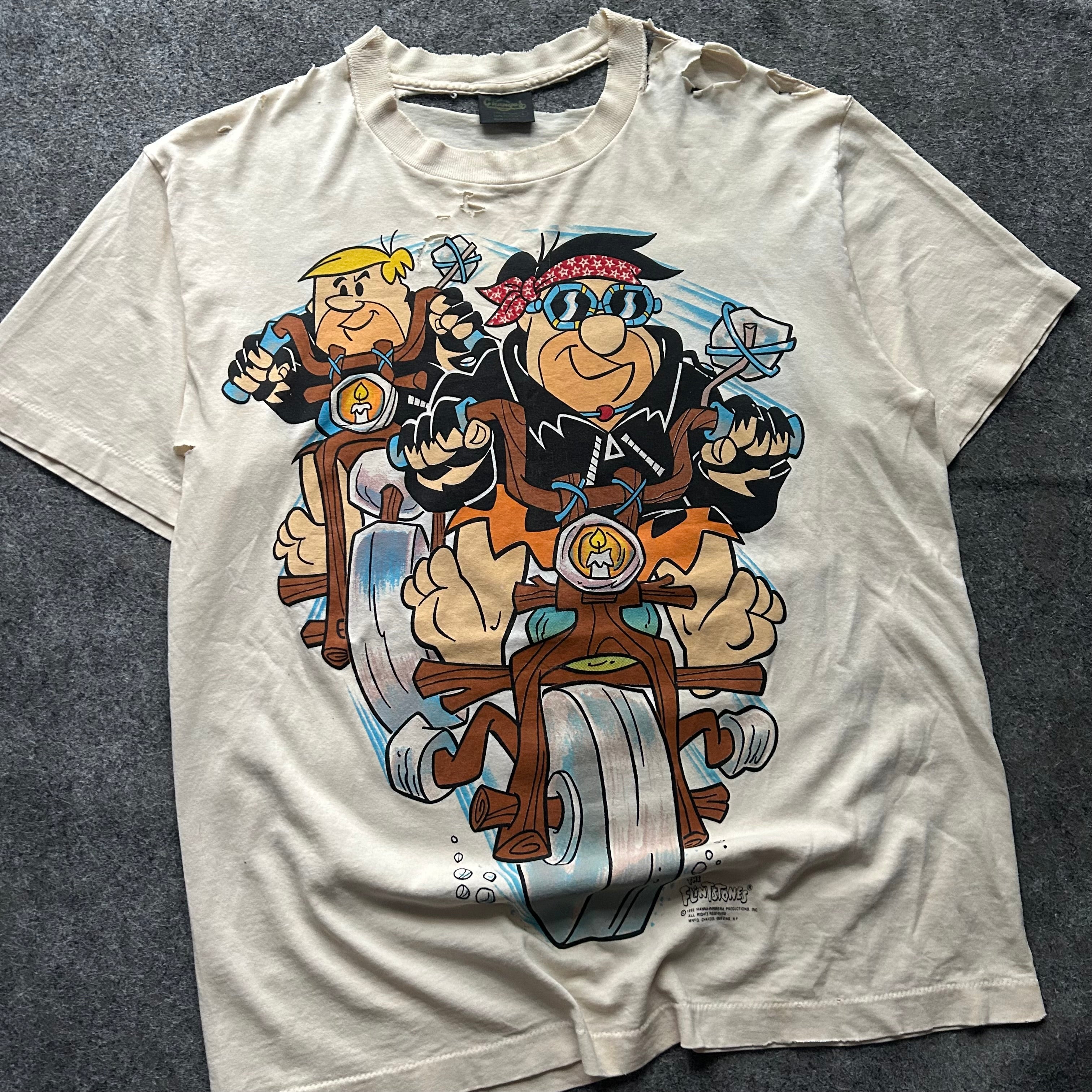 Vintage Thrashed The Flintstones Biker T-shirt