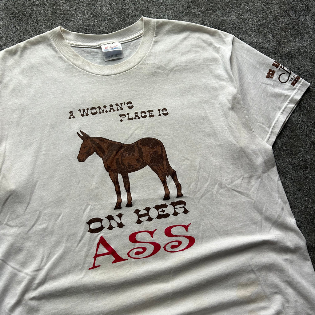 Vintage A Women’s Place Is On Her Ass Bar Parody T-shirt