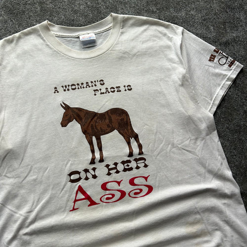 Vintage A Women’s Place Is On Her Ass Bar Parody T-shirt