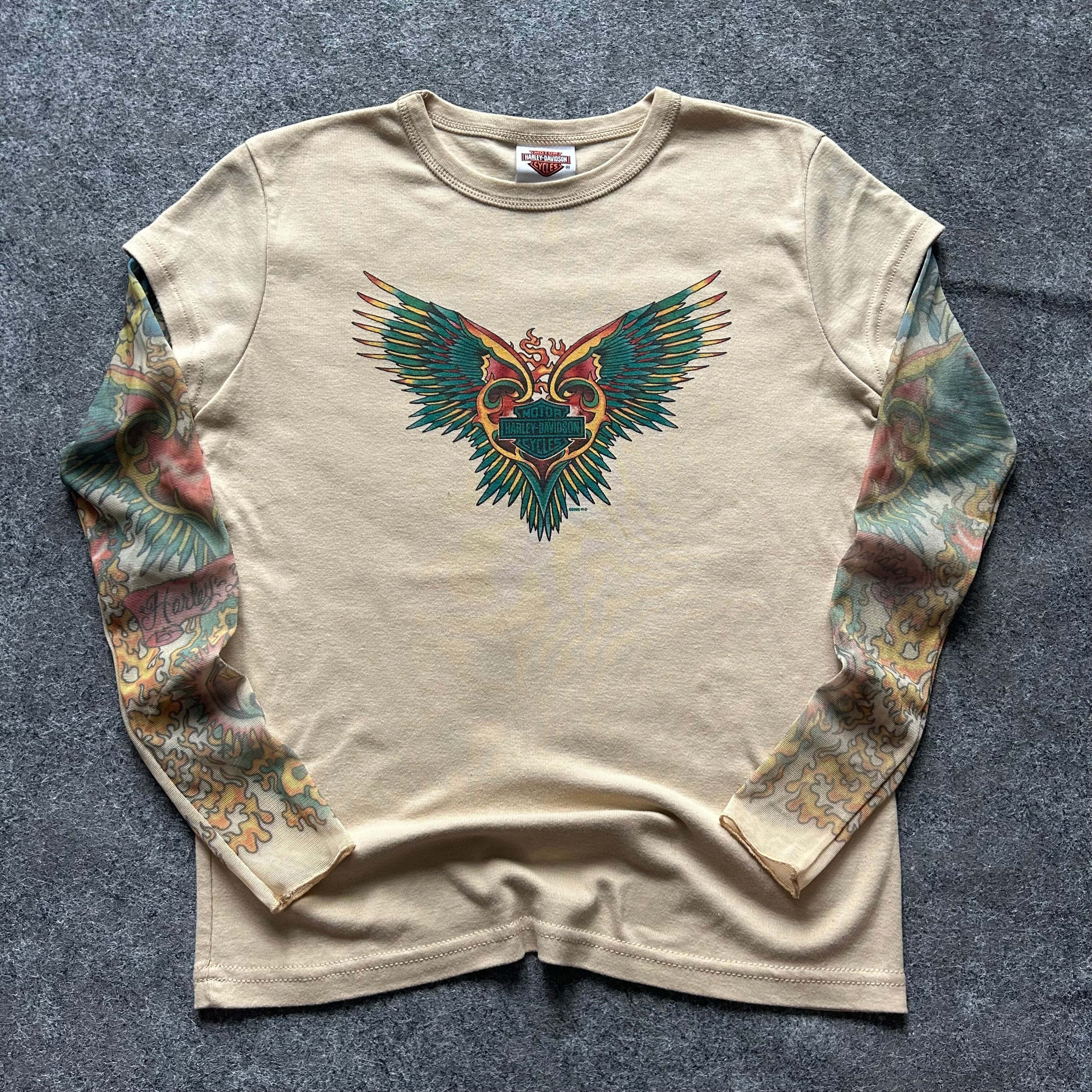 Vintage Harley Davidson Y2K Tattoo Print Women’s Long Sleeve Shirt