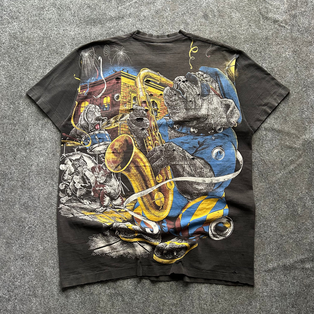 Vintage Thrashed Bad Dog Jazz AOP T-shirt