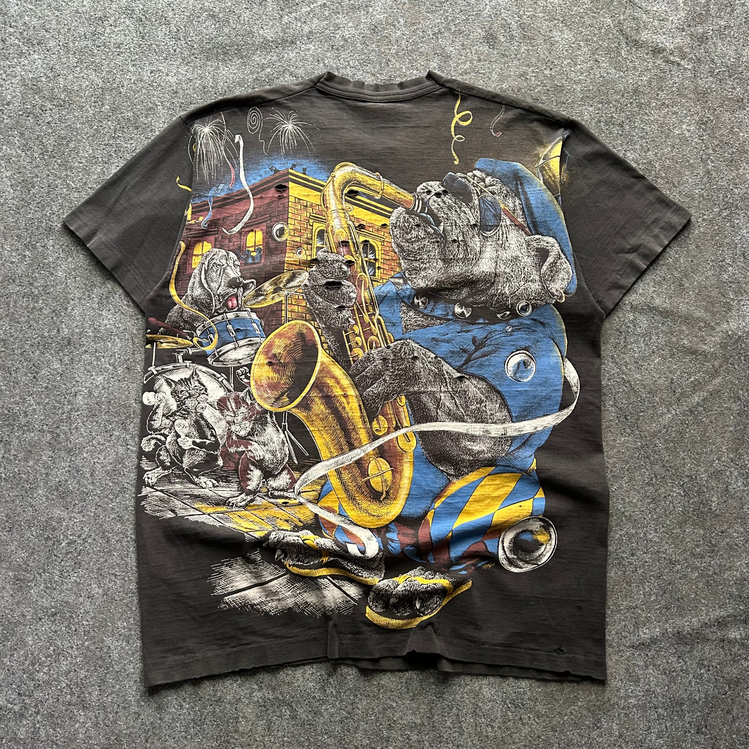 Vintage Thrashed Bad Dog Jazz AOP T-shirt