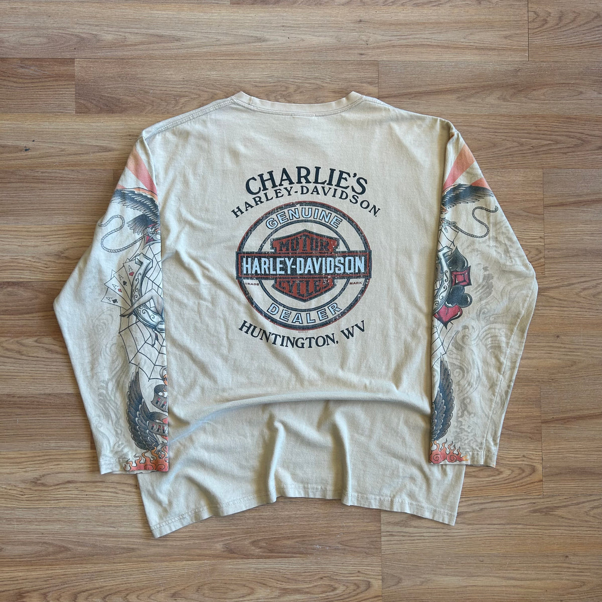 Vintage Harley Davidson Tattoo Long Sleeve Shirt - Size XL