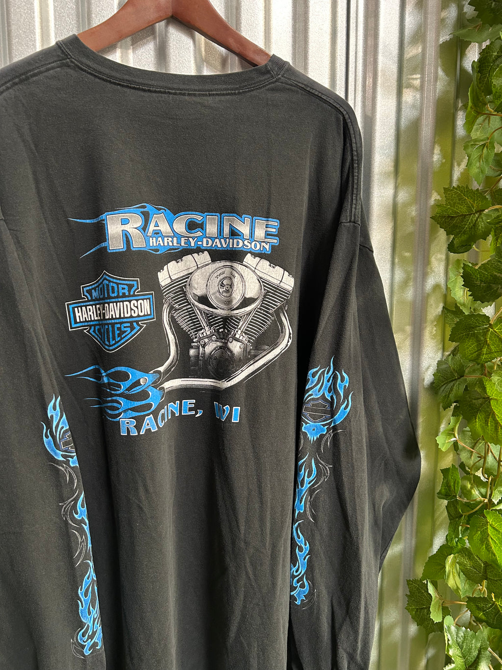 Vintage Harley Davidson Blue Flame Long Sleeve Shirt - Size 2XL