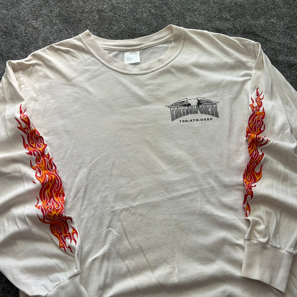 Vintage Freedom Cycle Eagle Biker Flame Long Sleeve Shirt