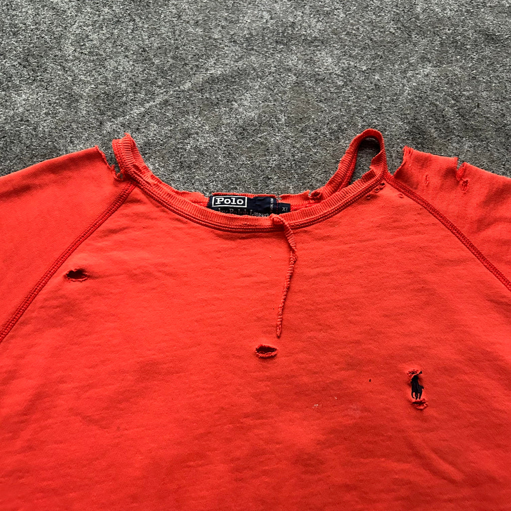 Vintage Thrashed Polo Ralph Lauren Orange Crewneck