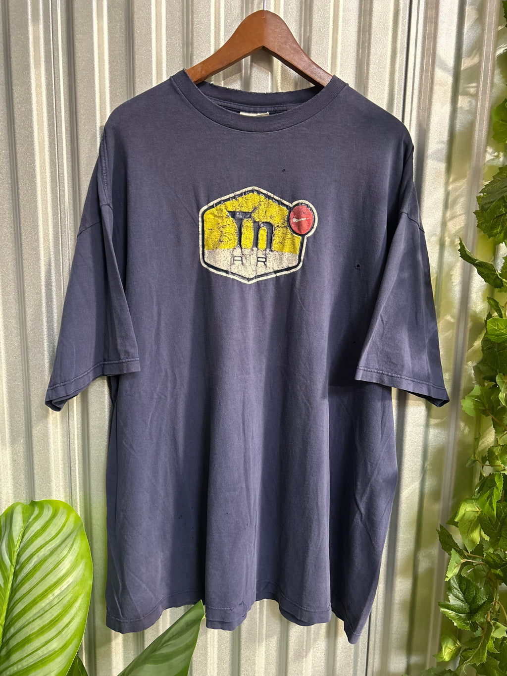 Vintage Nike Air Navy Blue Distressed T-shirt - Size 2Xl