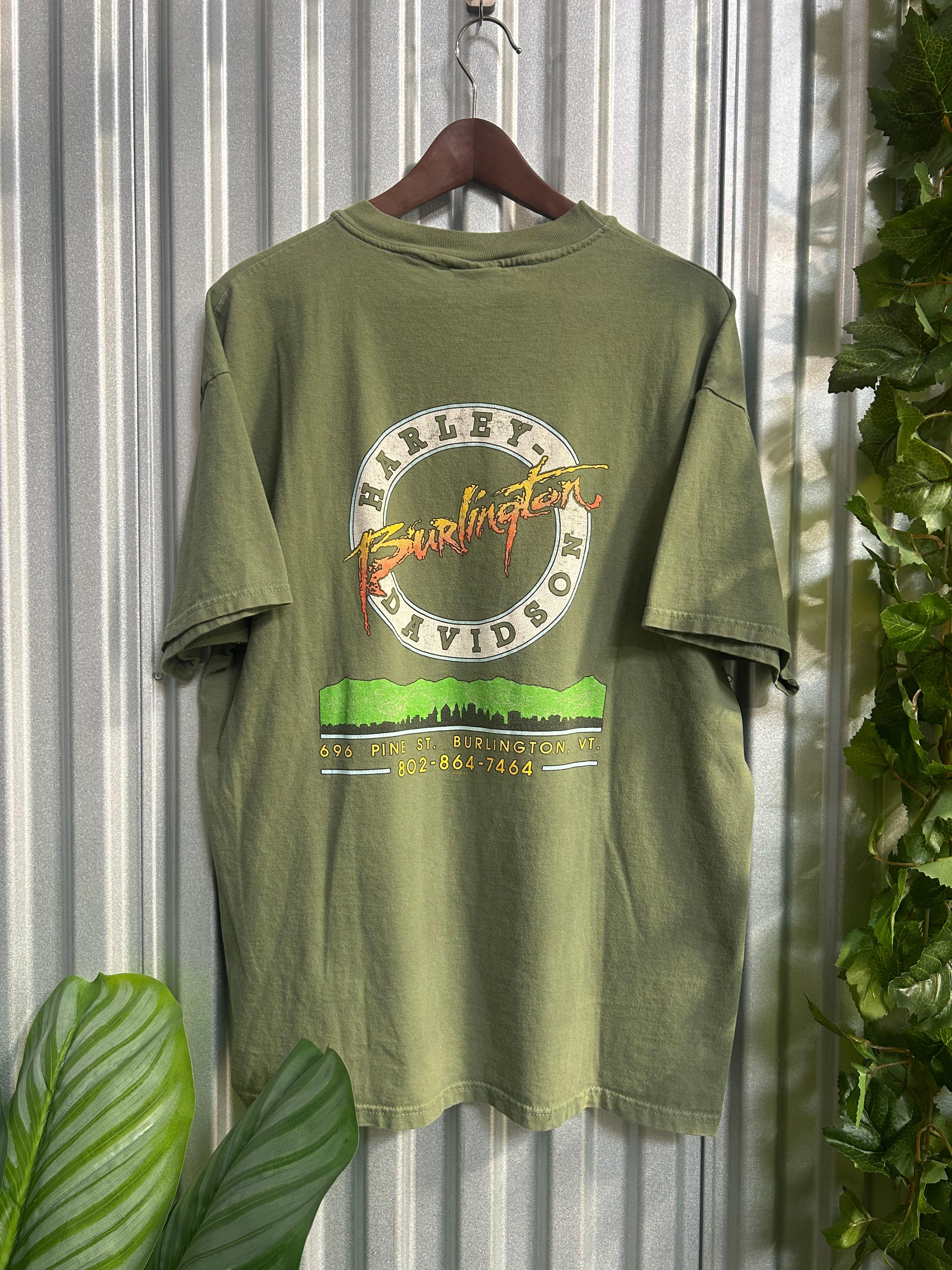 Vintage Harley Davidson Green Free & Proud Eagle T-shirt - Size Xl