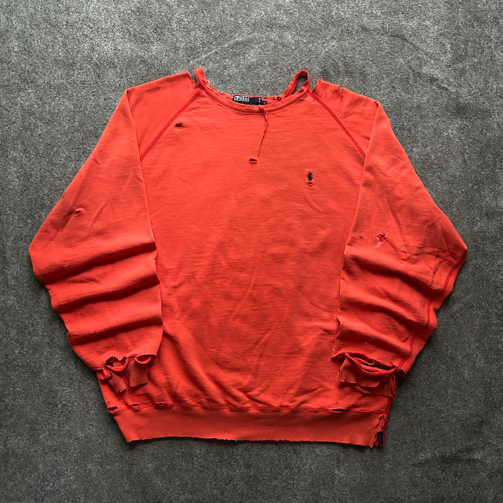 Vintage Thrashed Polo Ralph Lauren Orange Crewneck