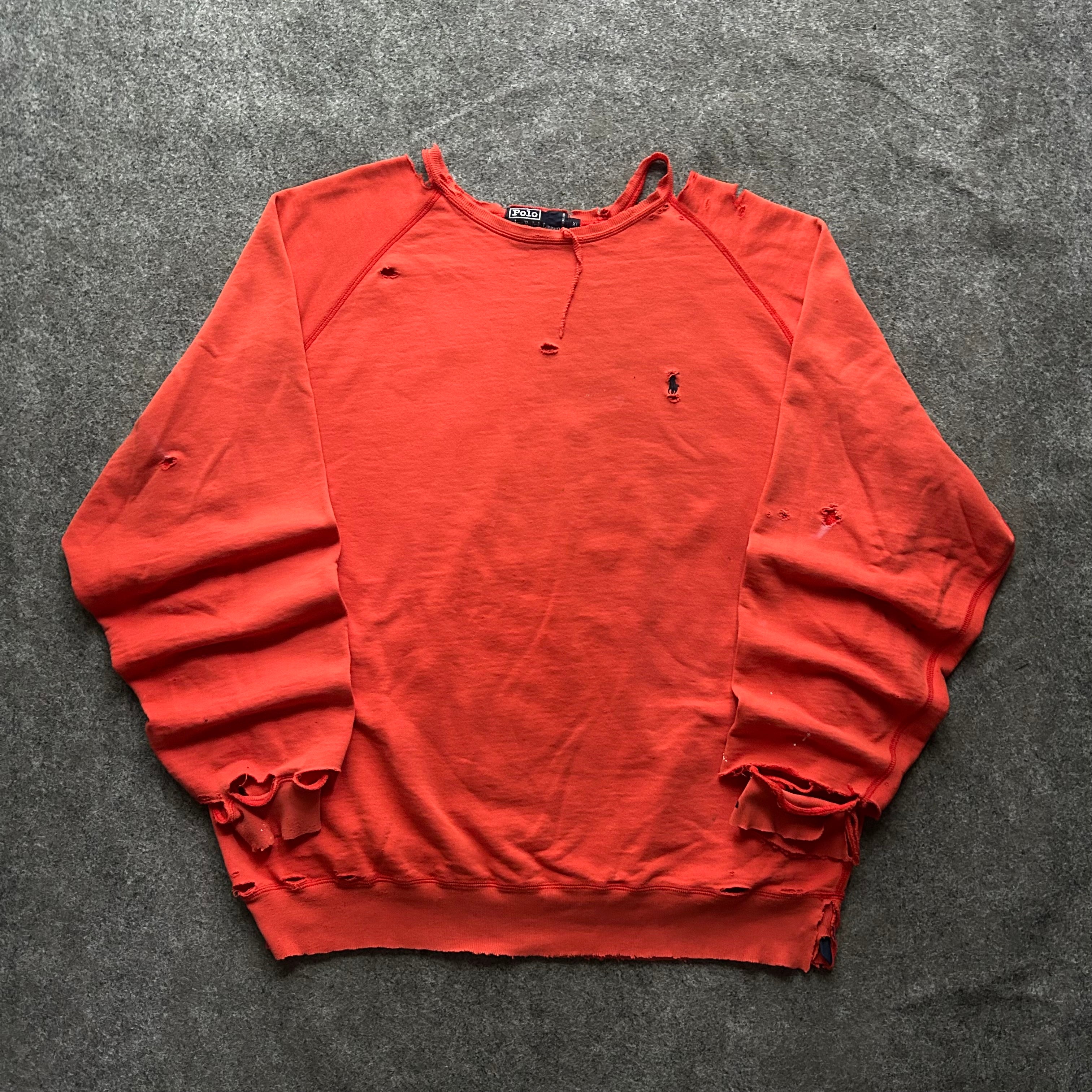 Vintage Thrashed Polo Ralph Lauren Orange Crewneck