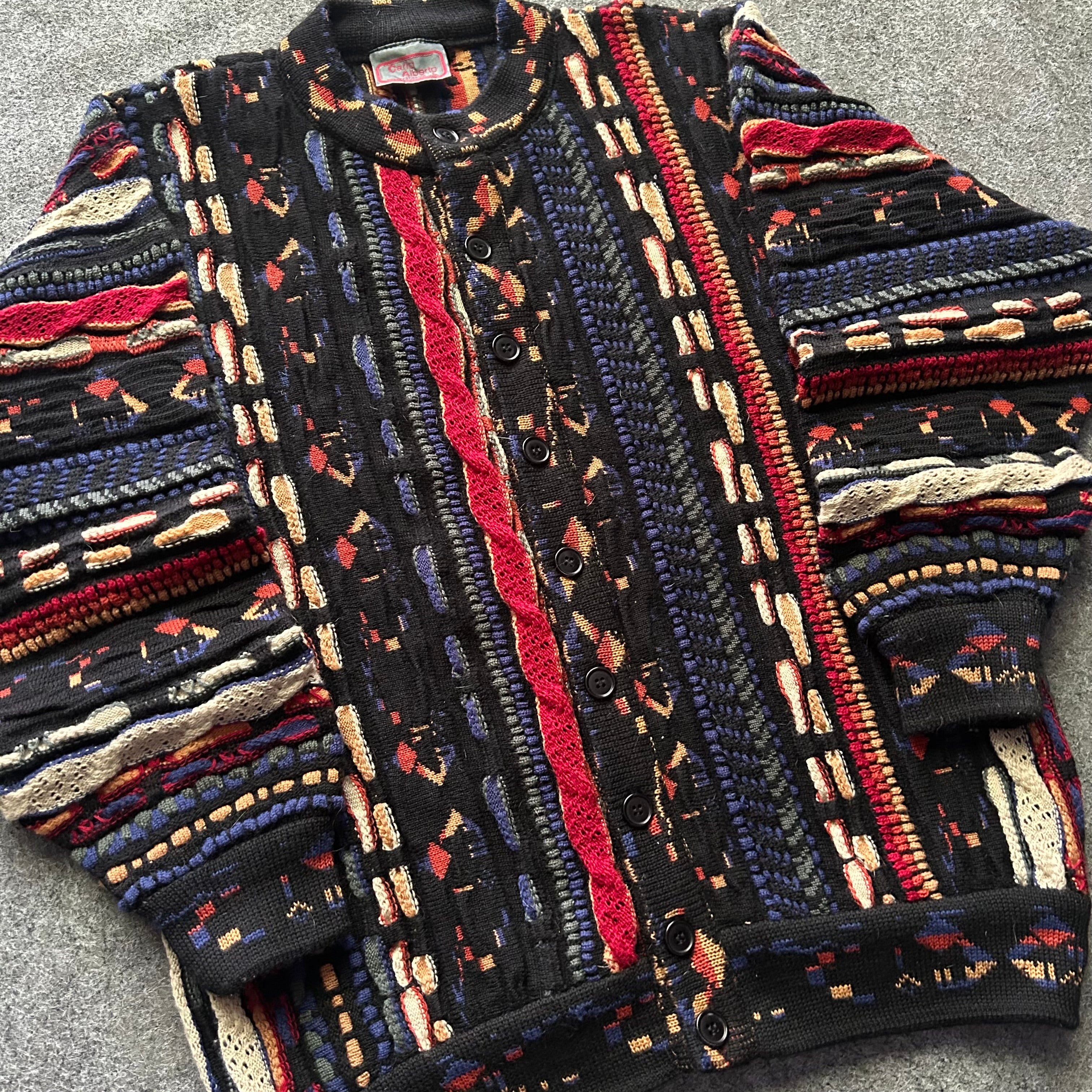 Vintage 3D Knit Coogi Styled Button Up Sweater