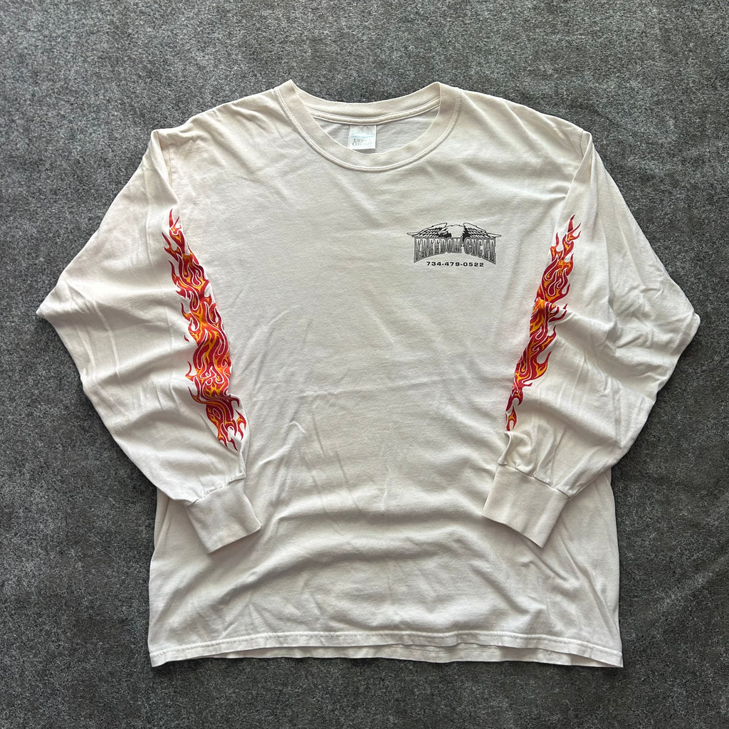Vintage Freedom Cycle Eagle Biker Flame Long Sleeve Shirt