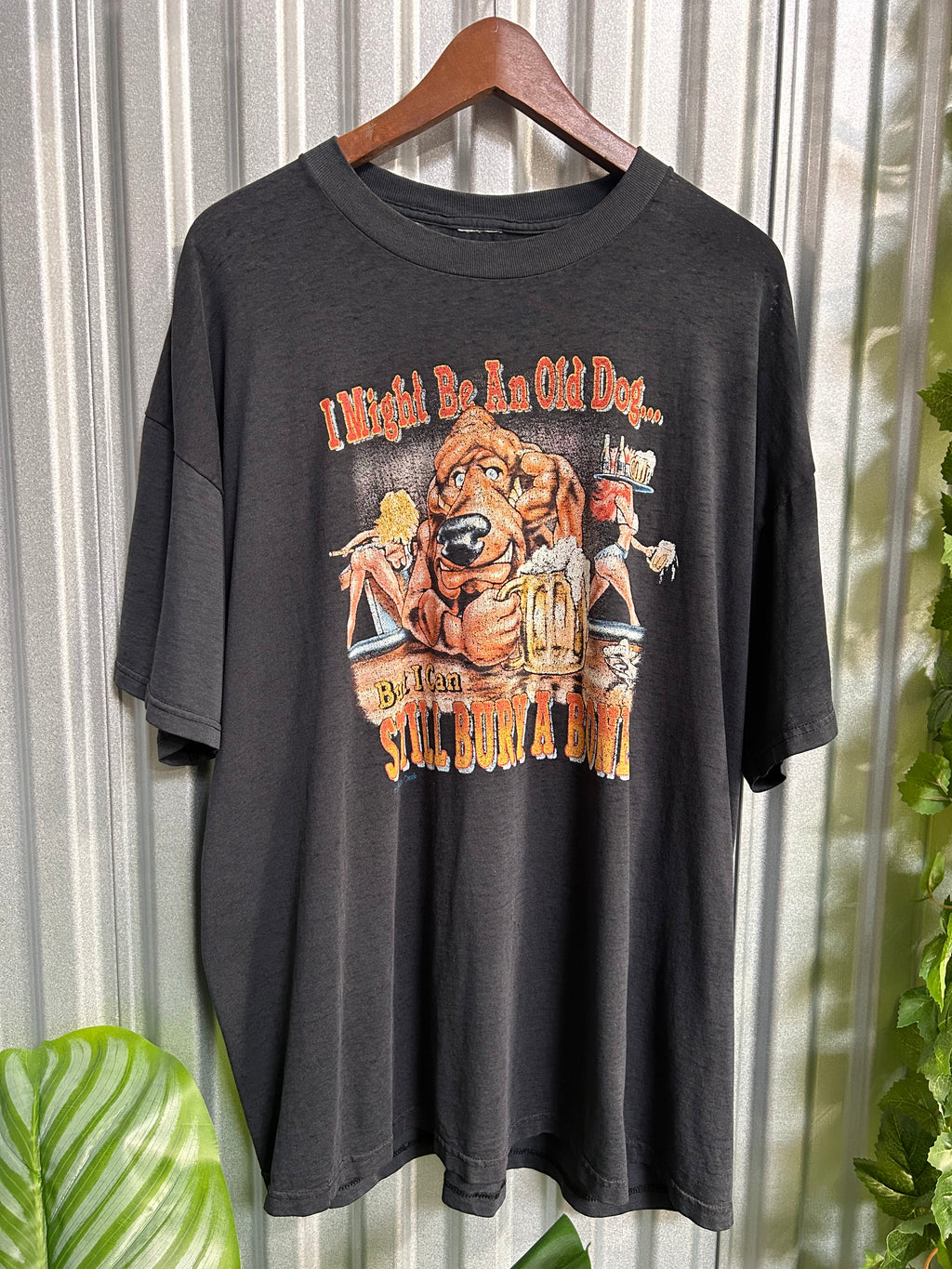 Vintage “Old Dog, Bury A Bone” Parody Faded T-shirt - Size 2XL