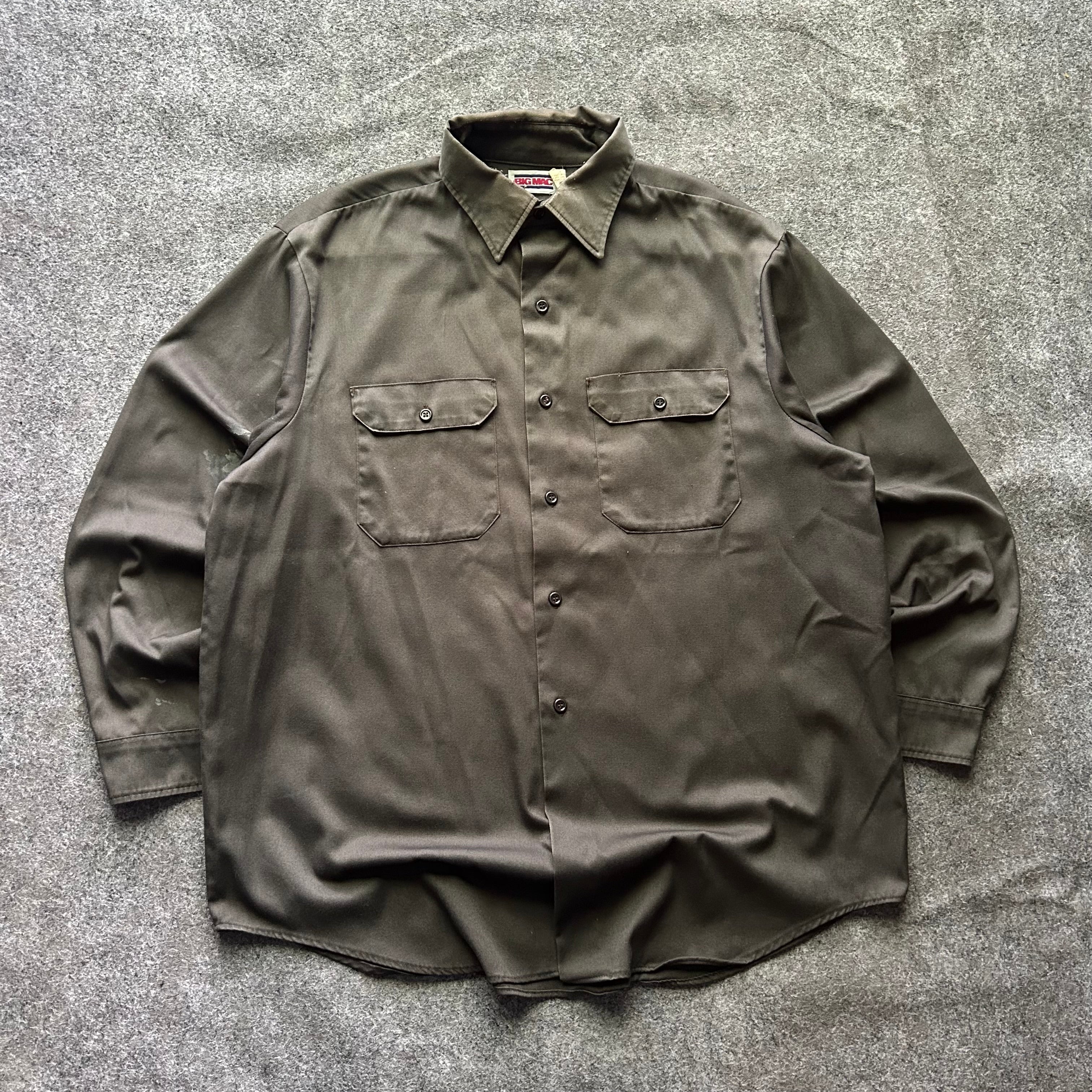Vintage Distressed Olive Big Mac Long Sleeve Button Up Shirt