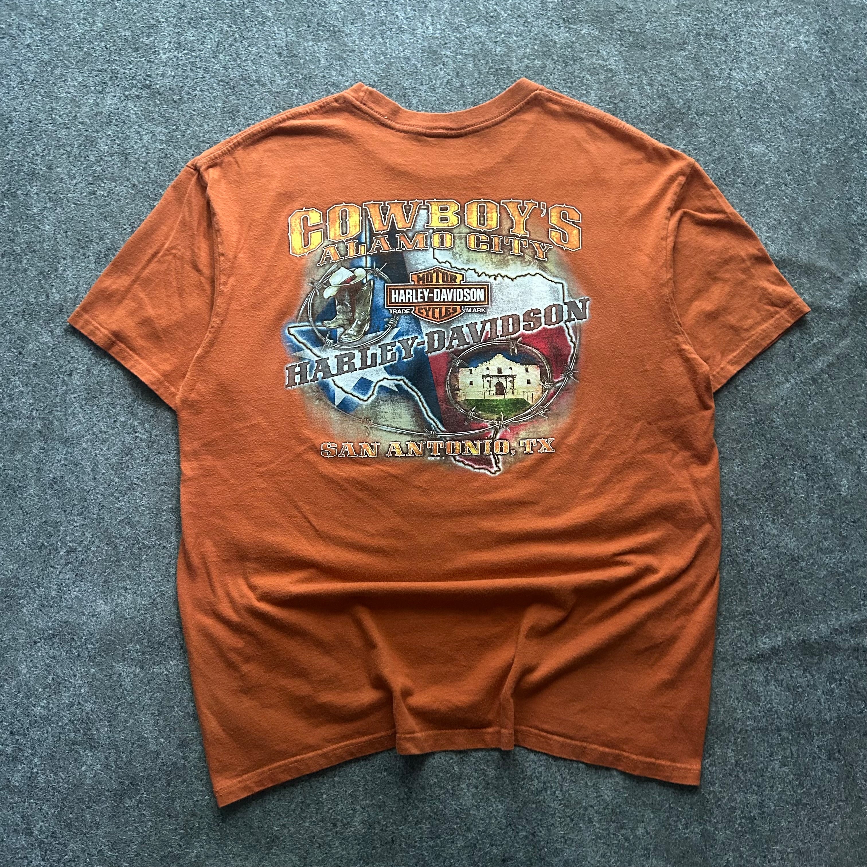 Vintage Harley Davidson Cowboys Alamo City Orange T-shirt