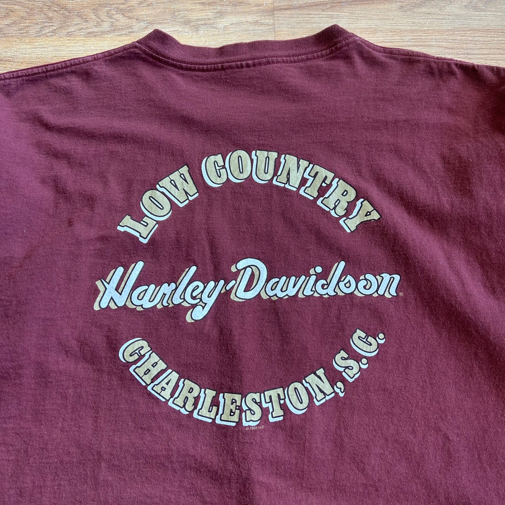 Vintage Harley Davidson Burgundy Red Pocket T-shirt - Size XL