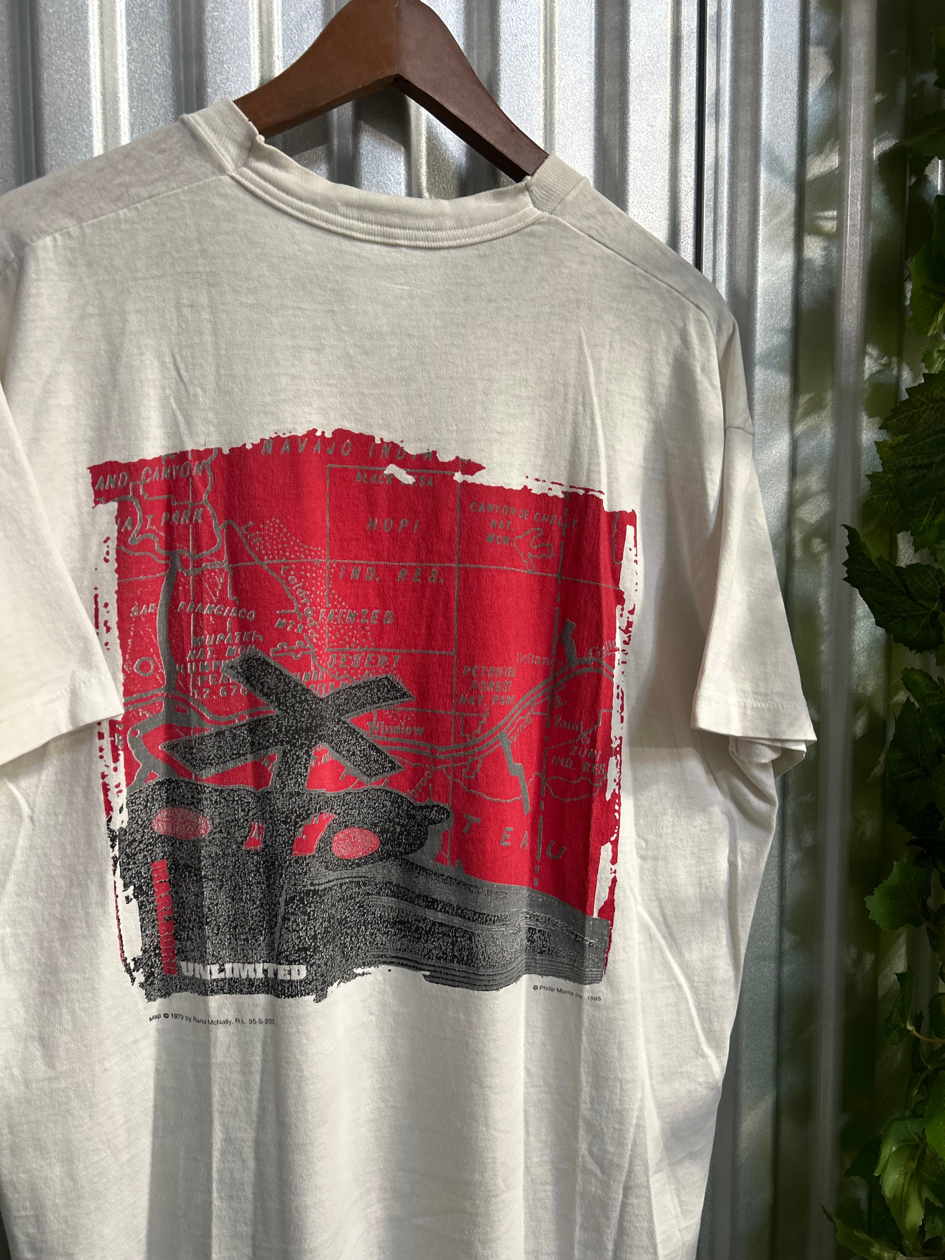 Vintage Marlboro Railroad Maps Pocket T-shirt - Size Xl