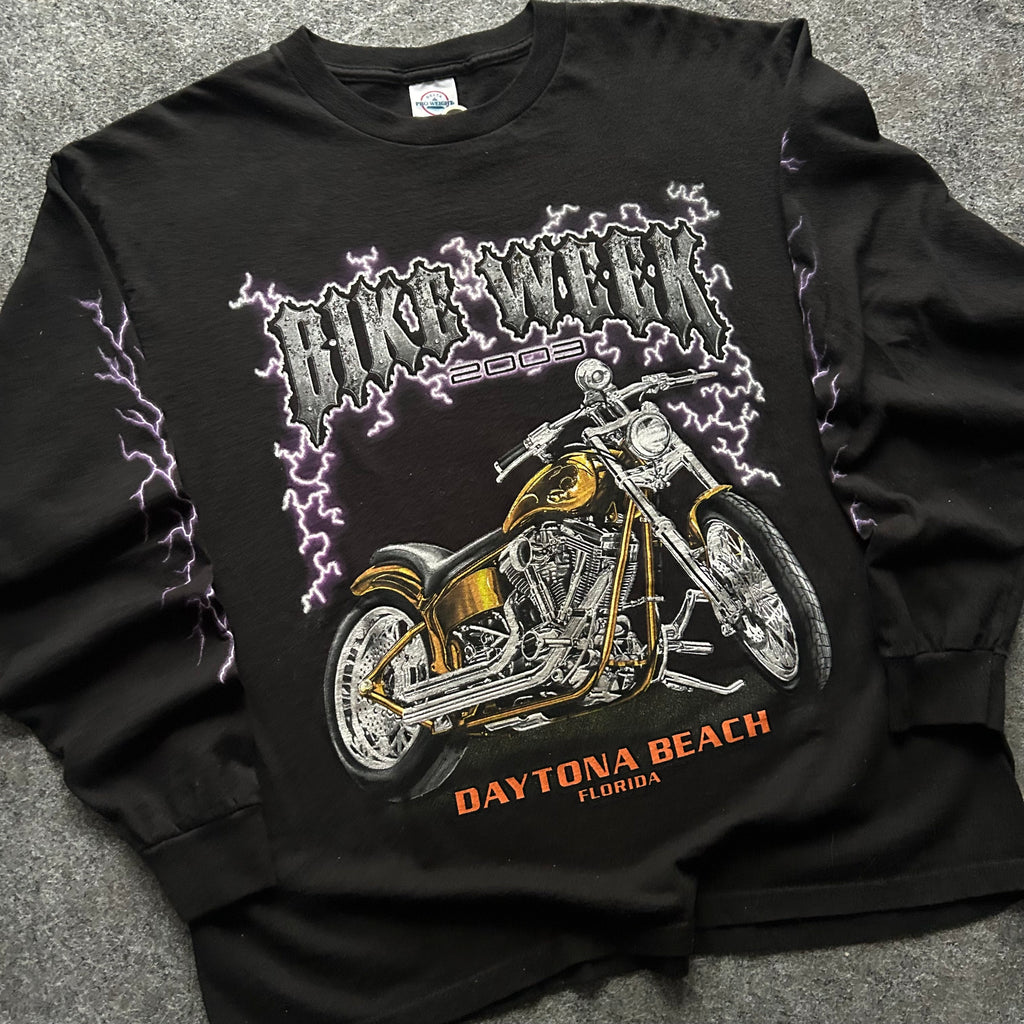 Vintage Daytona Beach Bike Week Purple Lightning Long Sleeve Shirt
