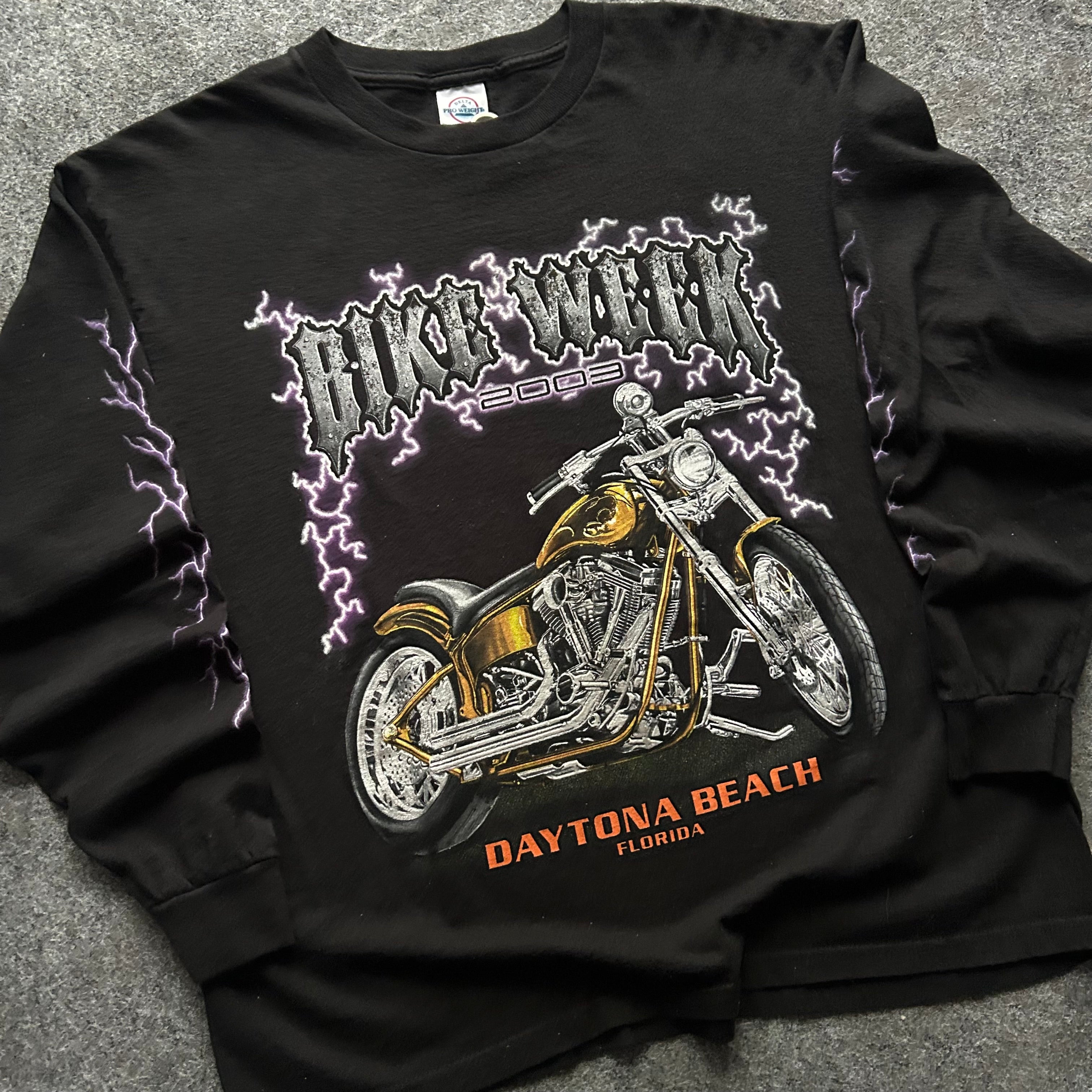 Vintage Daytona Beach Bike Week Purple Lightning Long Sleeve Shirt