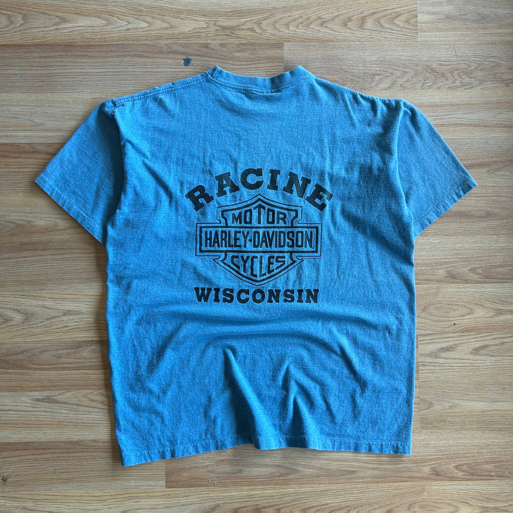 Vintage Harley Davidson Blue Eagle Pocket T-shirt - Size XL
